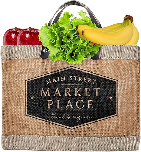 Miniatura 4 de Santa Barbara Design Studio Main Street Farmers Market - Bolsa reutilizable de arpillera con asa de cuero, bolsa para playa o picnic, idea de regalo