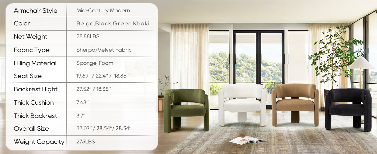 COLAMY Velvet Accent Chairs Set Of 2 – Modern Barrel Chairs With 3 Legs, Comfy Armchairs For Living Room, Khaki