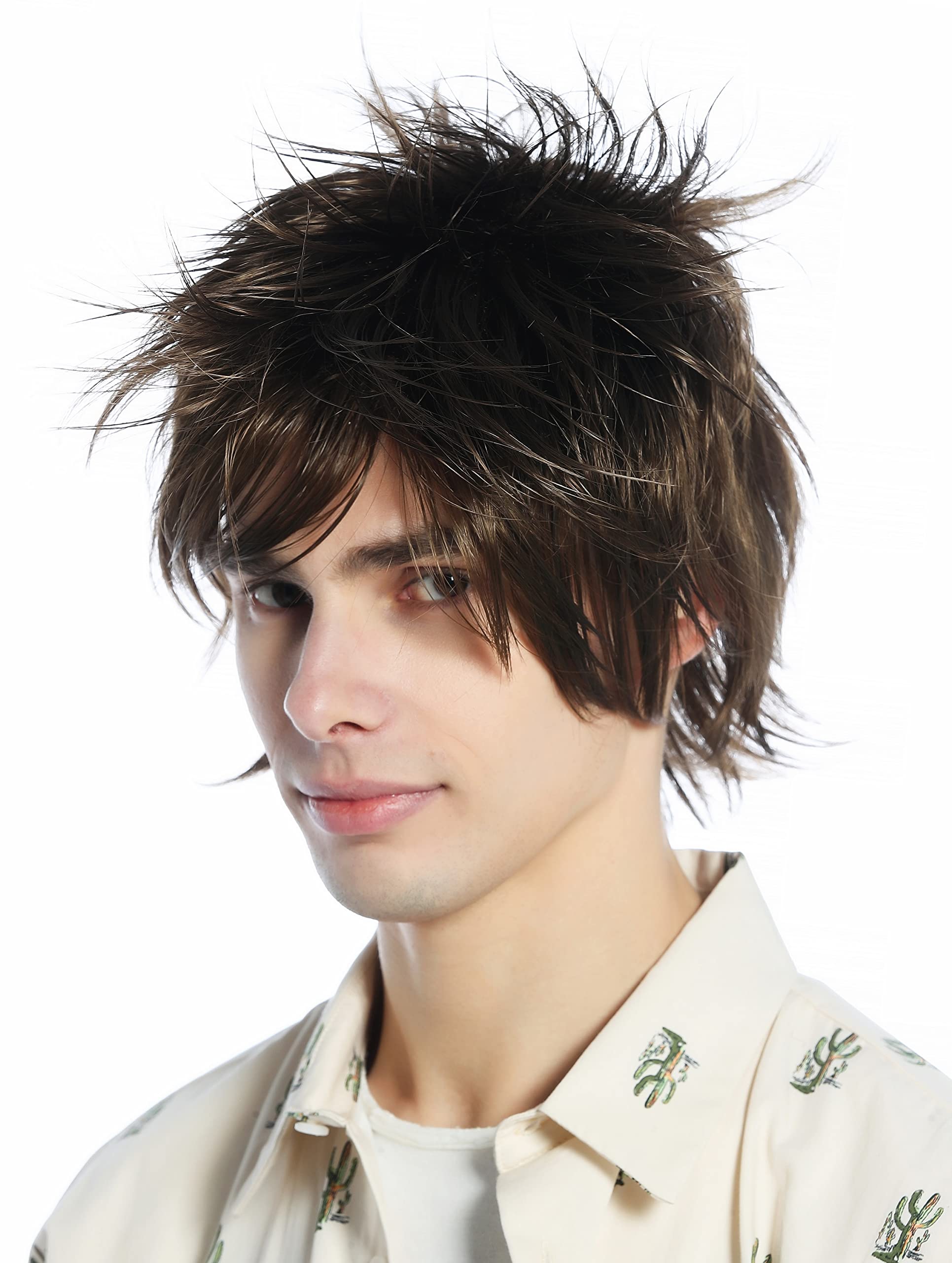 WIG ME UP - M-261-10 Wig Men Women short wild unruly 80s retro style medium brown, medium brown (10)