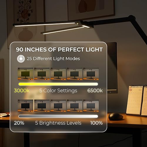 Miniatura 4 de Lámpara de escritorio LED, antifatiga ocular con gafas de bloqueo de luz azul incluidas, 3000K-6500K con abrazadera, brazo oscilante estilo