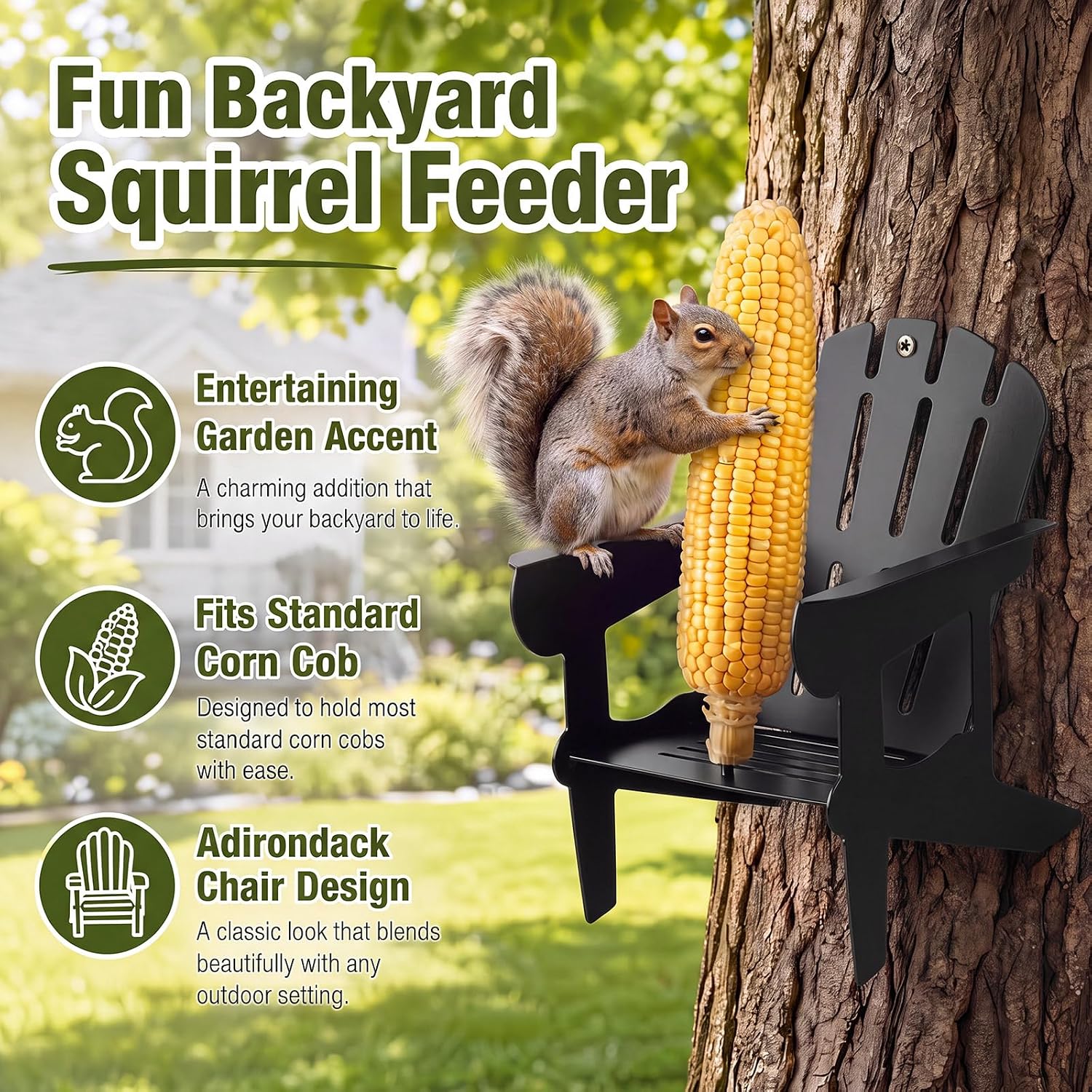 LemonRoad Squirrel Feeder for Outside, Metal Chair with Corn Cob Holder image 5