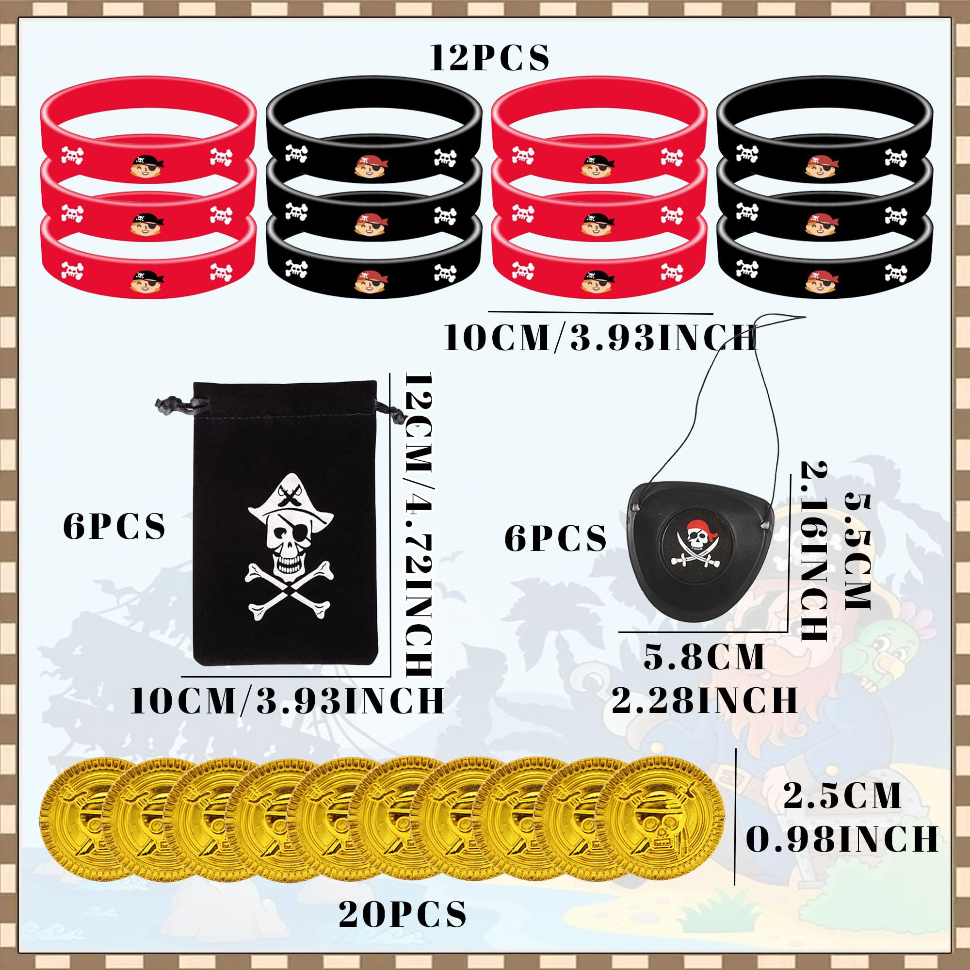 BACH AND BOUJEE 44PCS Pirate Party Bags Bag Fillers Pirate Accessories Ring Stickers Slap Bracelets Pirate Treasure Hunt Theme Game Pirate Party Supplies - Image 2