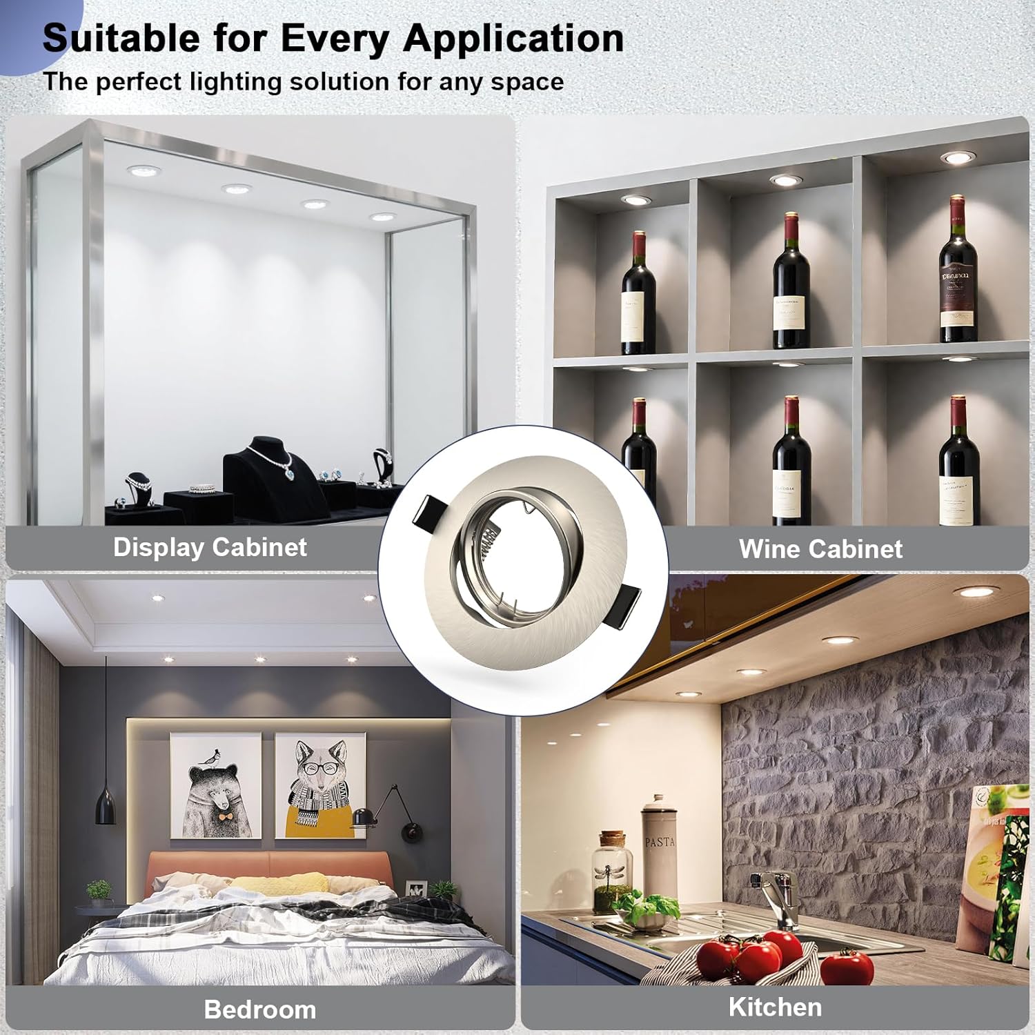 LTBLIGHT 10 Pack Recessed Spot Light Mounting Frame with GU5.3 Base Socket, Compatible with MR16 GU5.3 Bulbs, Outer Dia.90mm, Cut-Out Size 68-85mm, 360° Adjustable Holder for House, Brushed Nickel