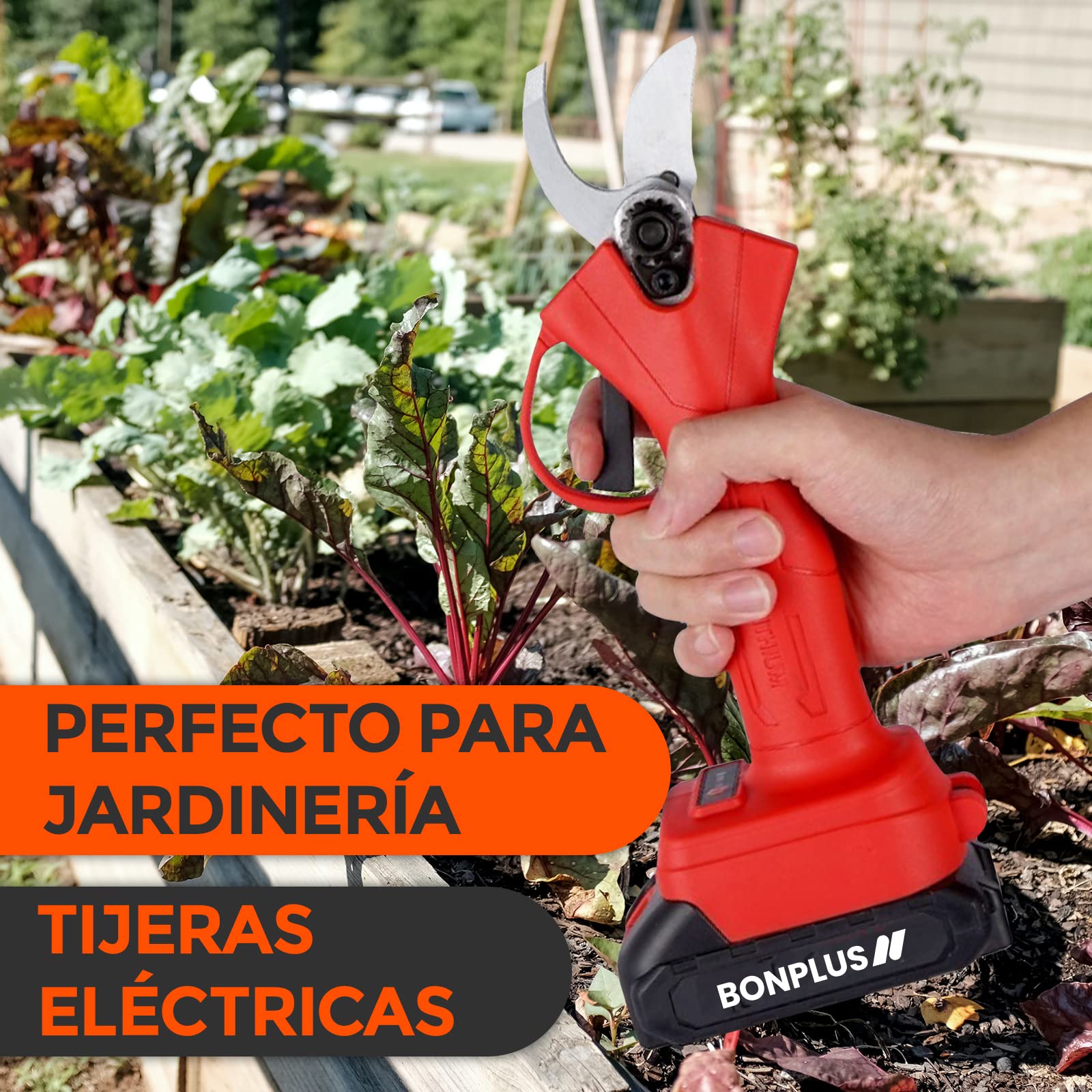Tijeras de Podar Eléctricas Inalámbricas con Baterías 2x2000mAh, Cortador Eléctrico de Ramas, Tijeras de Jardín para Setos, Maletín de Transporte, Guantes y Gafas Incluidas
