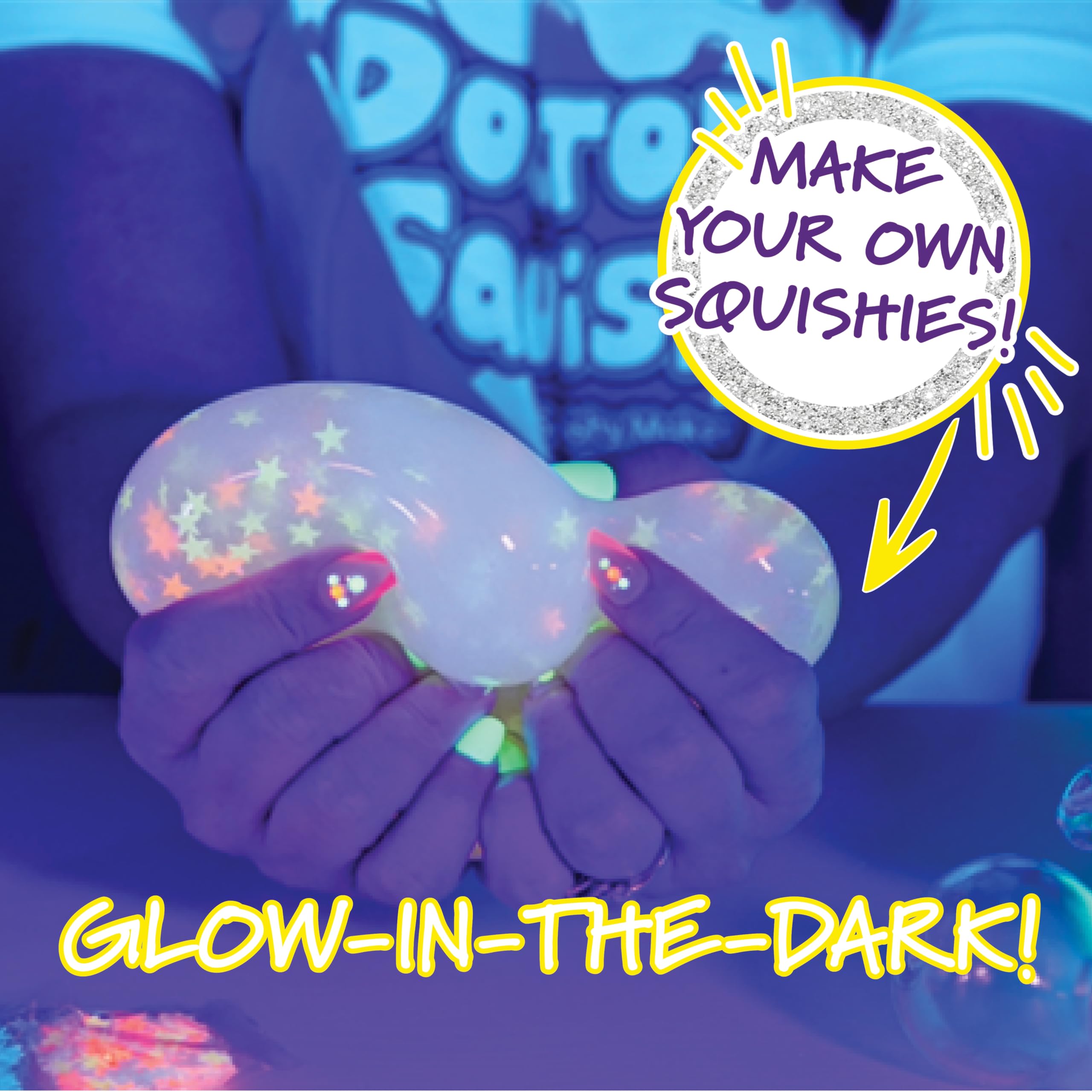 Doctor Squish - Squishy Maker Station Neon - Świecące w ciemności Squishies Udekoruj błyszczącymi, Proszkiem Slime i Squishami, po prostu dodaj wodę, aby stworzyć własną