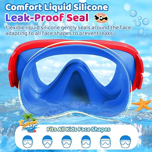 Miniatura 5 de Vvinca Gafas de natación para niños con cubierta para la nariz, máscara de buceo, correa de tela antivaho anti roturas para niños de 3 a 15 años