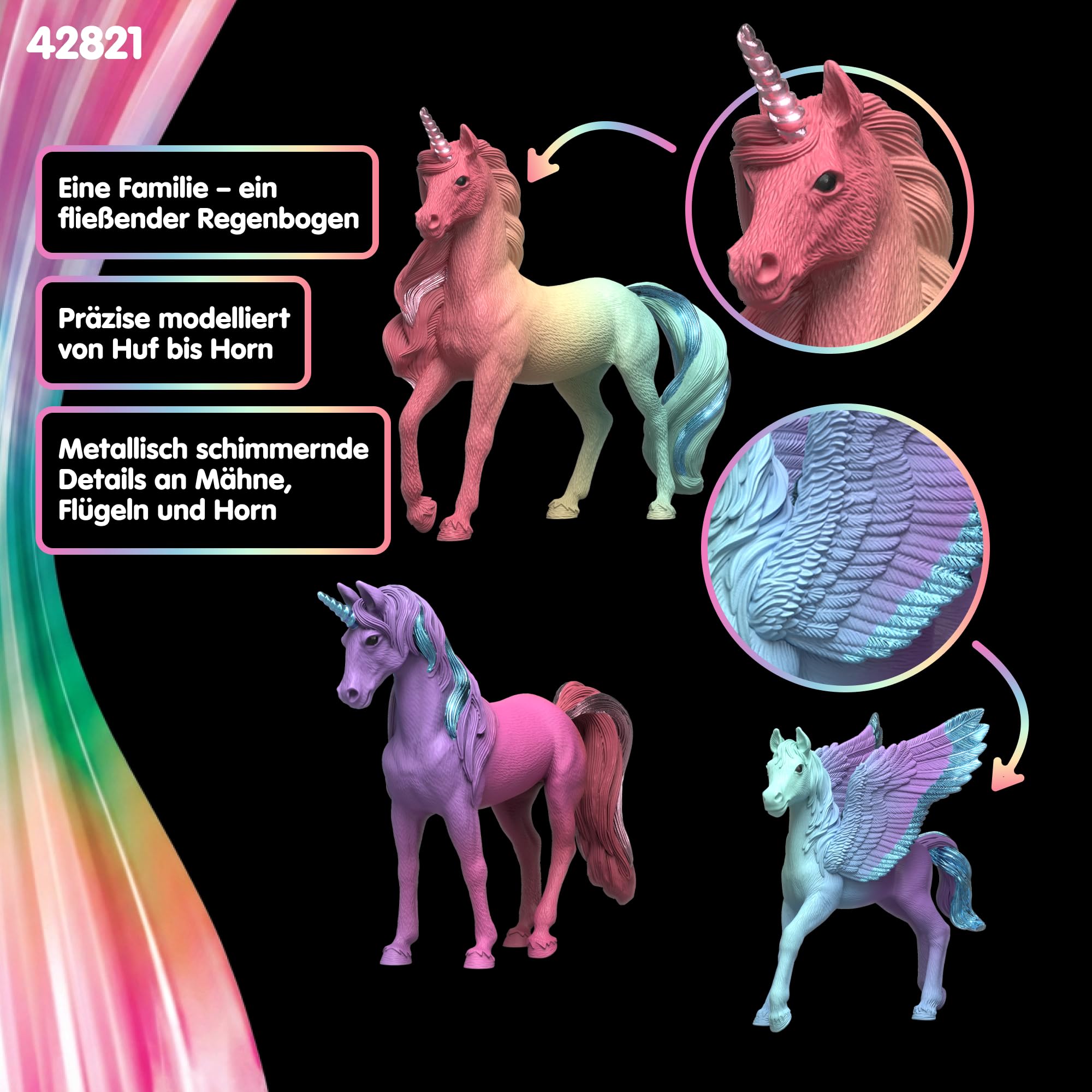 Schleich Collectors Regenbogeneinhörner Set 42821 detaillierte Figuren metallische Details Farbverlauf 3-teilig
