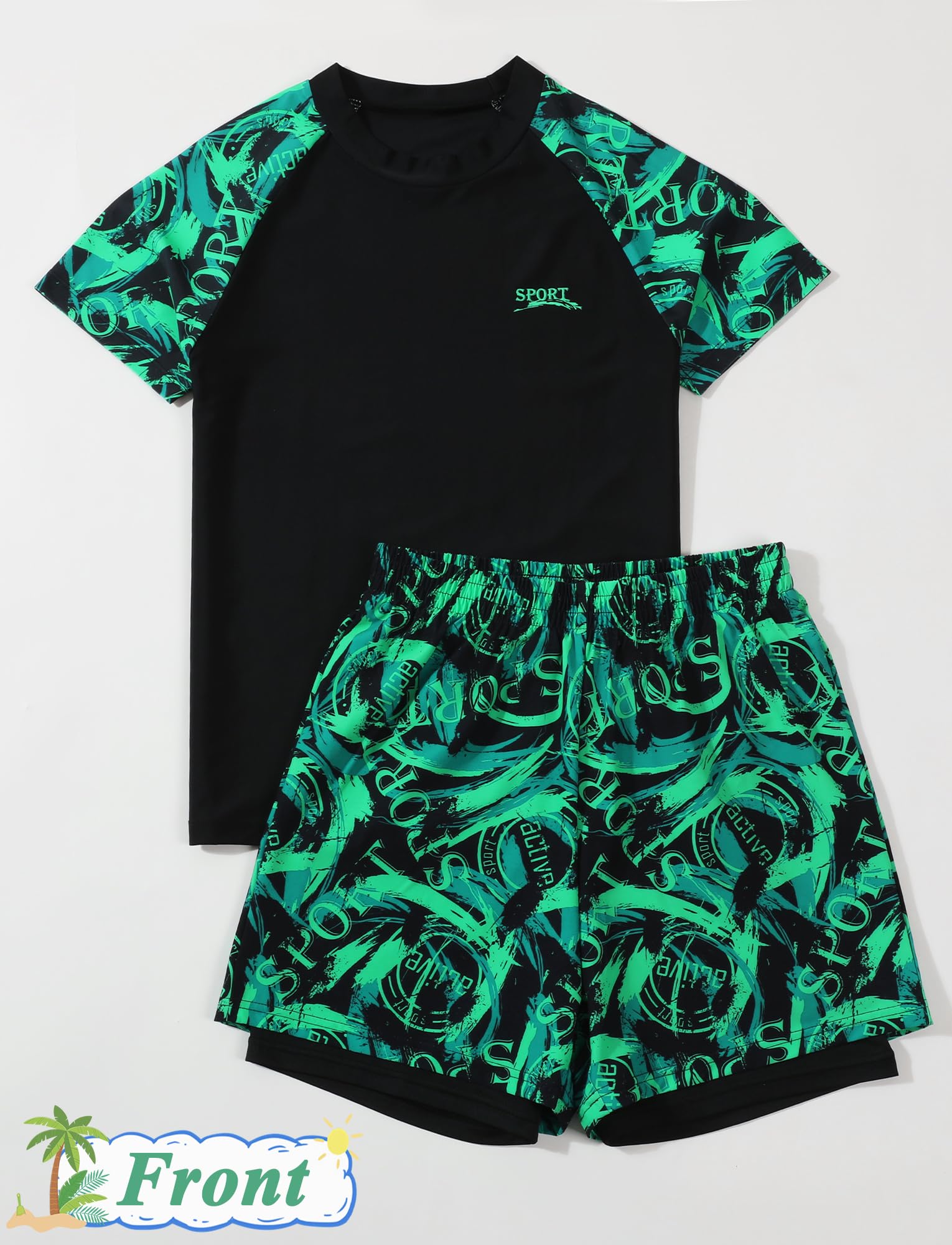 Maeau Maillot de Bain Enfant Ensemble 2 pcs Maillot de Bain +Shorts Maillot De Bain Natation/Plage/Piscine Confortable 9-15 Ans/140-190 CM