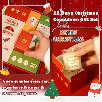 SCENTORINI Christmas Scented Candle Gift Box for Adults, 12 Days of Christmas Fragrance Gifts Box for Family Friends, Holiday Gifts Set for Home Decoration
