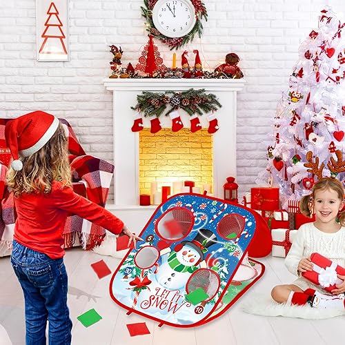 Miniatura 4 de Juegos de lanzamiento de bolsas de frijoles de Navidad para niños, juegos de fiesta de Navidad, tablero de Cornhole plegable de doble cara, juguetes