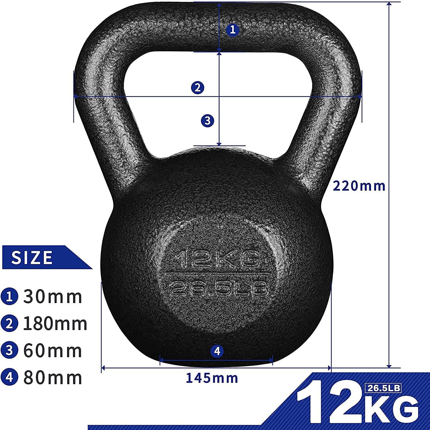 Kettlebell 12kg ghisa Peso per Palestra Domestica Esercizi Fitness addestramento, presa antiscivolo potenziamento Muscolare 12kg