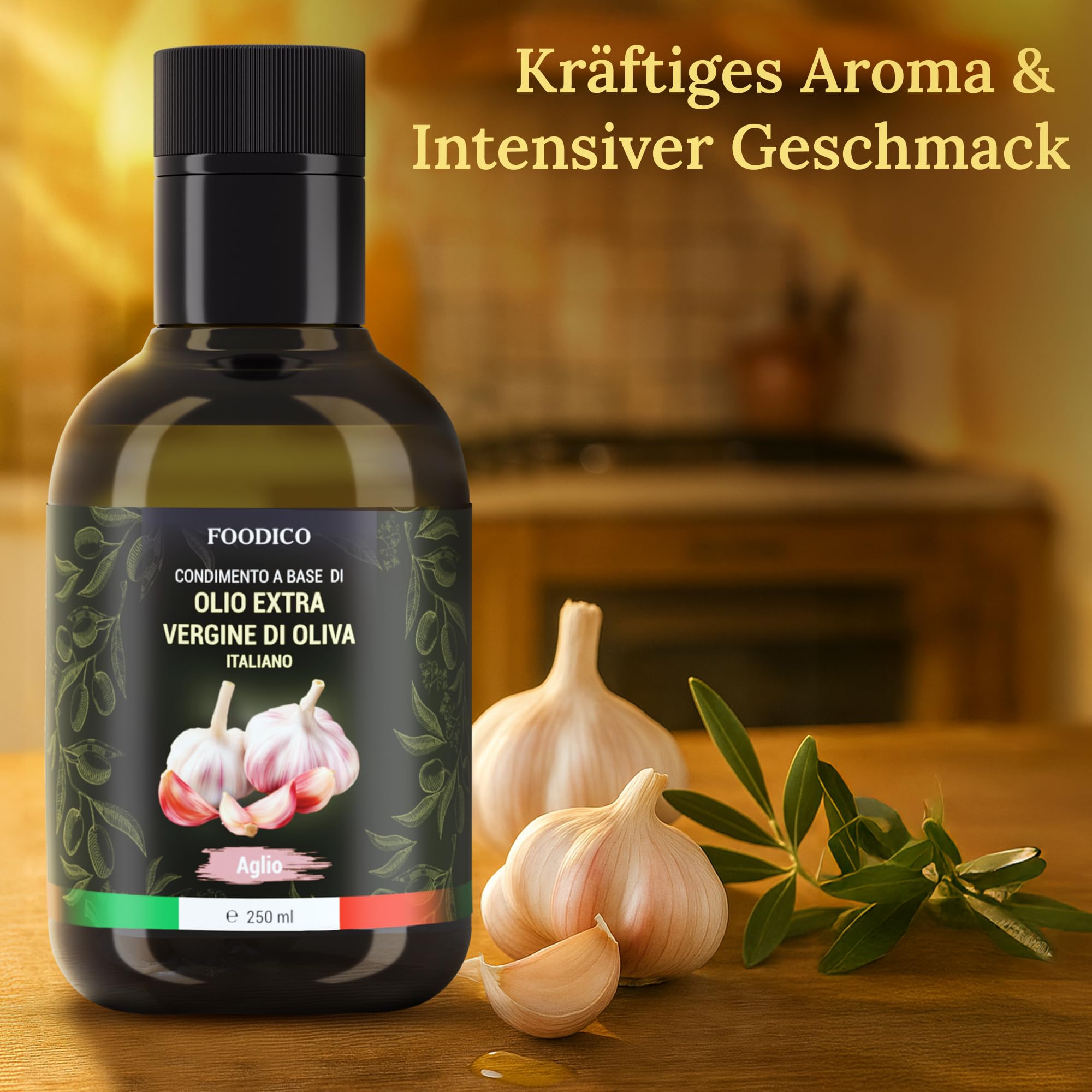 Foodico Knoblauch Olivenöl | Italienisches Olivenöl Extra Vergine | kaltgepresst, ohne Zusatzstoffe | 250 ml - 2