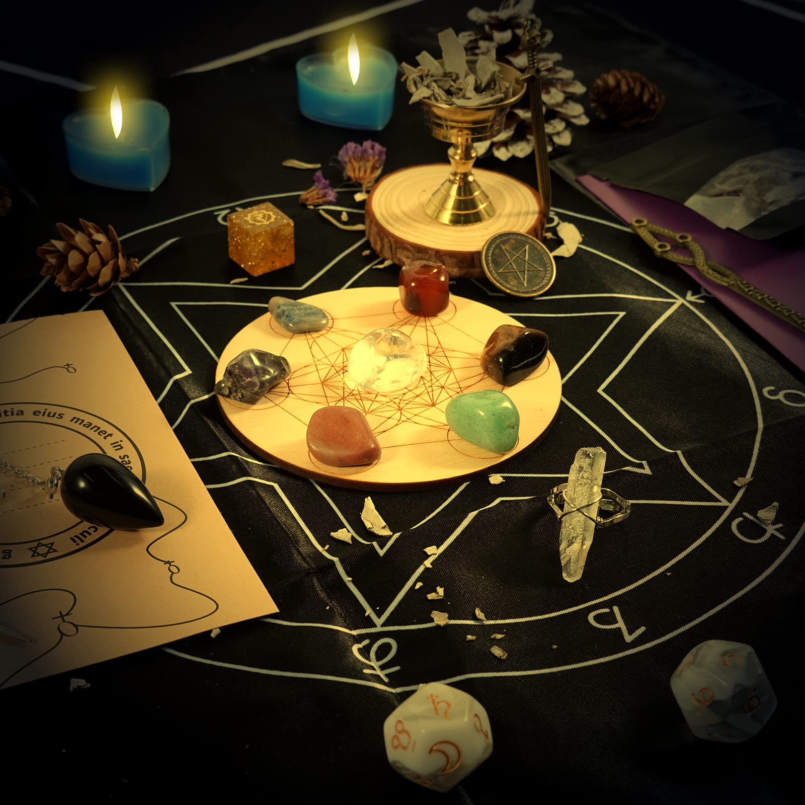Witchcraft Supplies zestaw kryształów, kamienie lecznicze z 7 kamieniami czakr, szałwią, berłem, gwiazdą, mieczem, graalem, do medytacji duchowego uzdrawiania, zestaw startowy Witchcraft