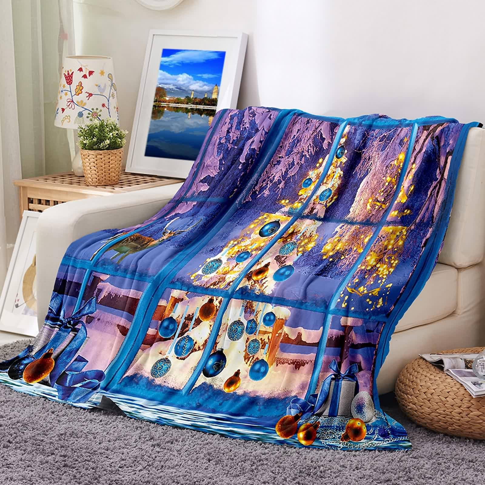 Couverture douce pour canapé KnSam plaid de Noël bleu violet pour des soirées cocooning