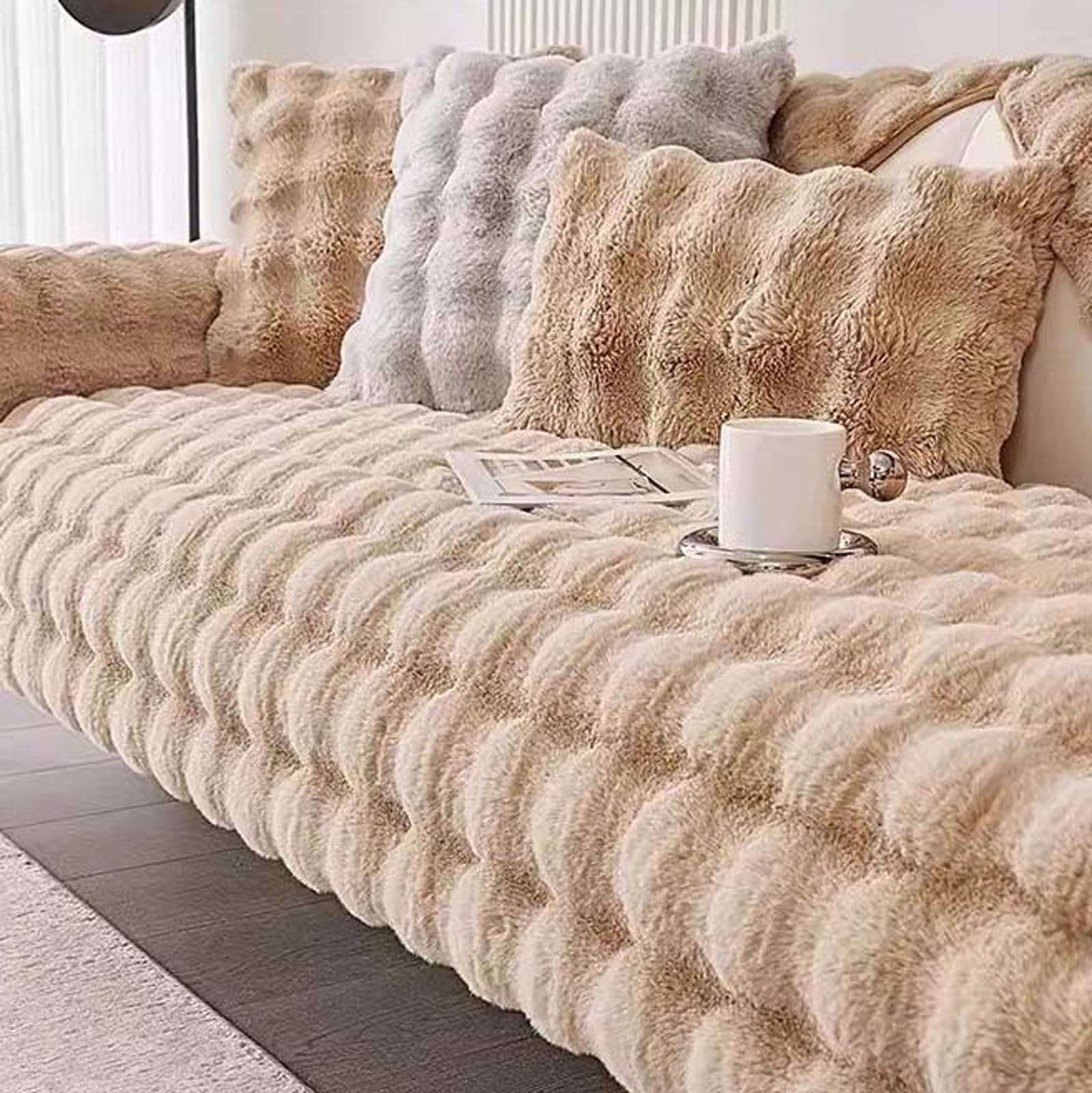 Housse de canapé antidérapante en peluche de lapin pour mobilier moderne