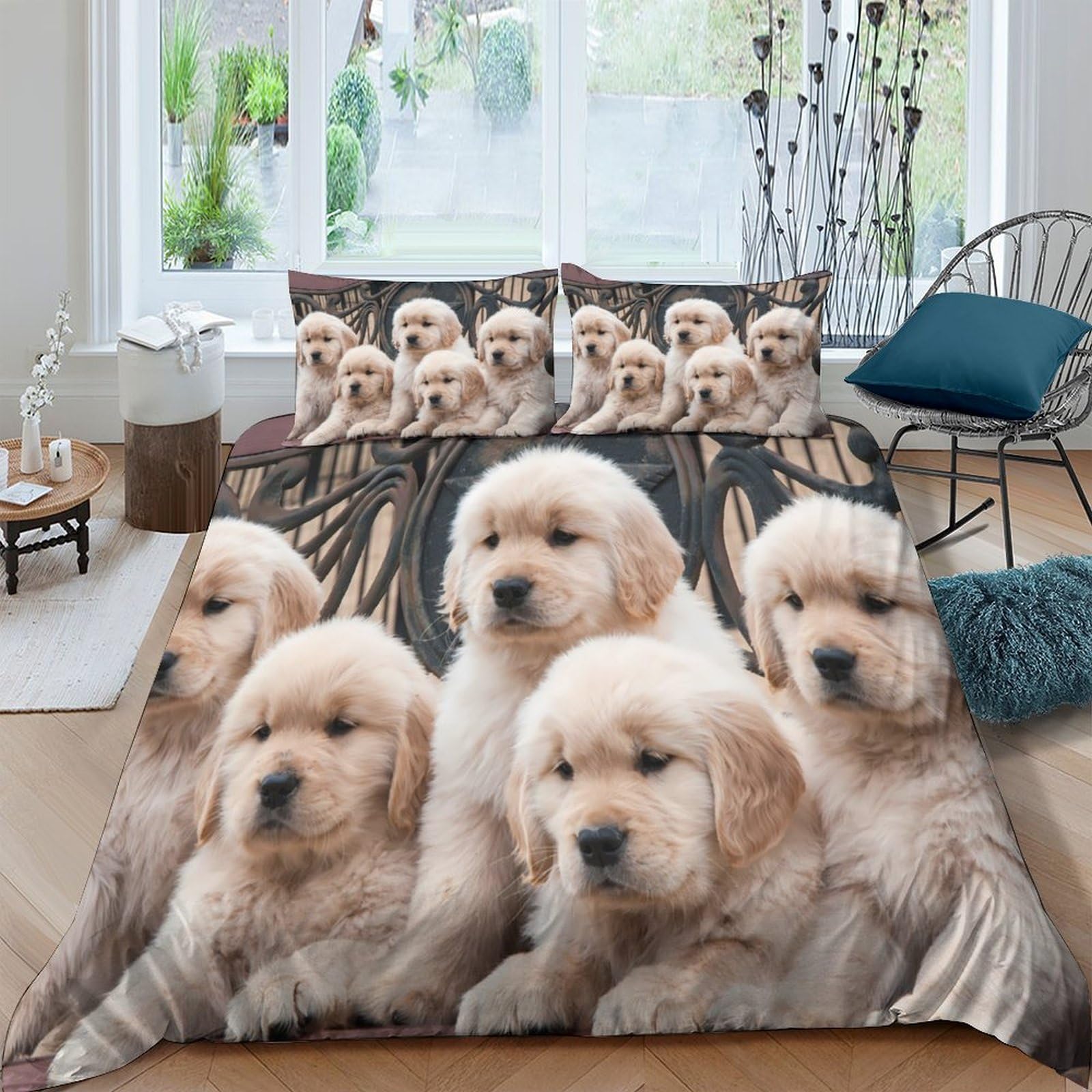 Ctjqhvkz Style-9 3D Printed Golden Retriever Puppy Fitted Sheet Microfiber Soft Non Slip Bed Cover For Bedroom Guest Room Dorm Decor Single（135X200cm）