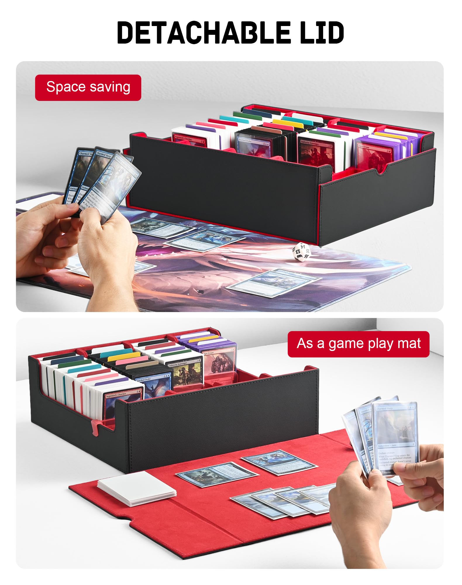 ZLCA Scatola portaoggetti per carte collezionabili, può contenere più di 2.400 carte, scatola MTG con 4 tappi, organizer per carte magiche per schede TCG PTCG (nero e rosso)