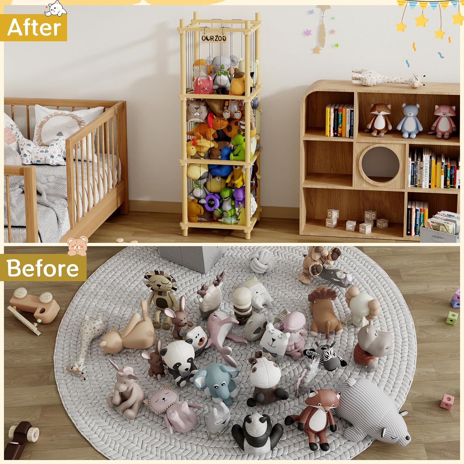 Stuffed Animal Zoo Storage Cage Wooden, Wood Large Stuffed Animal Storage Basket, Storage for Big Stuffed Animals, Large Chest Organizer Holder