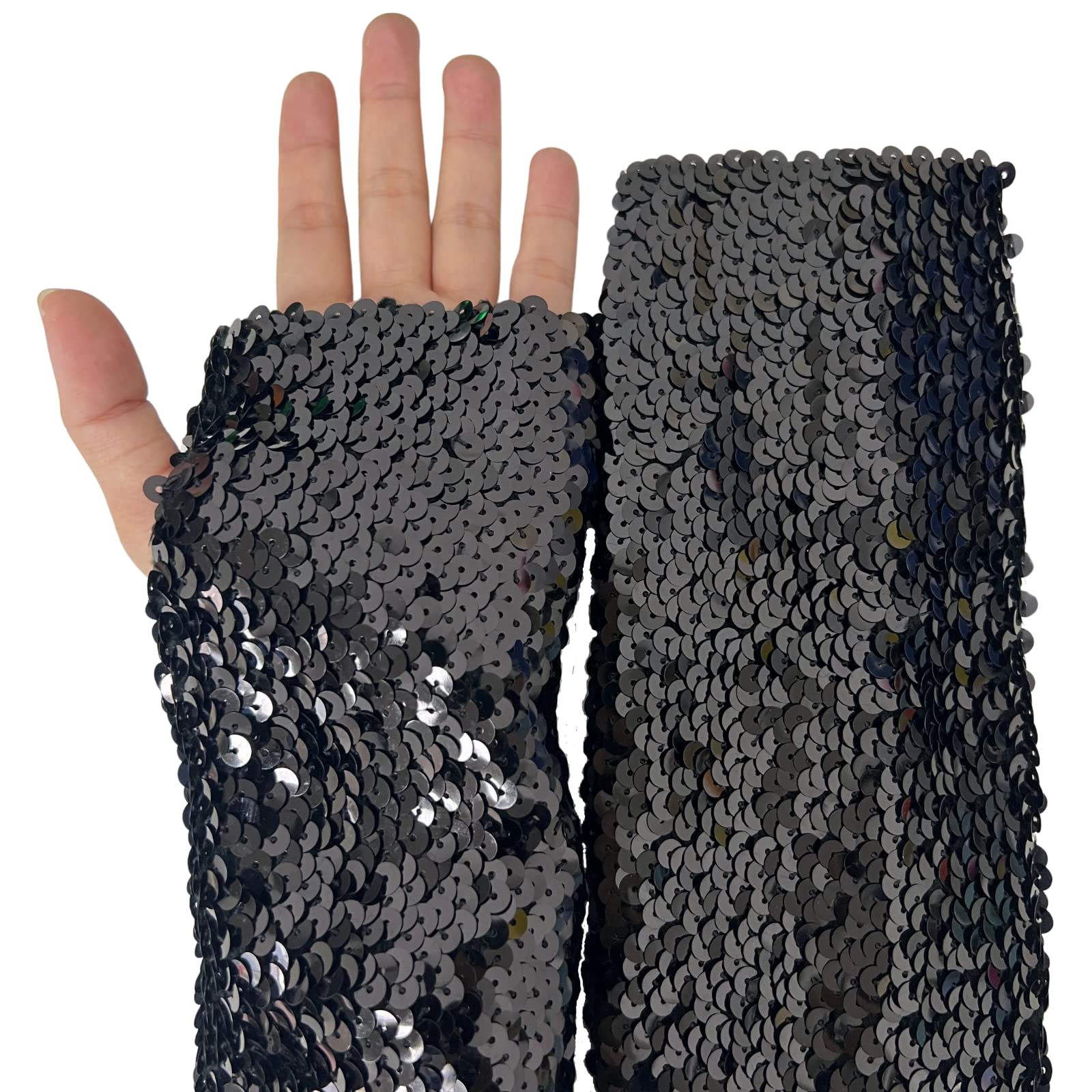 CHENGZI Sequin Arm Sleeve Sequin Stage Elastic Arm Sleeve Shiny Stretchy Elbow Cuffs for Performance Cosplay (Black) - Image 3