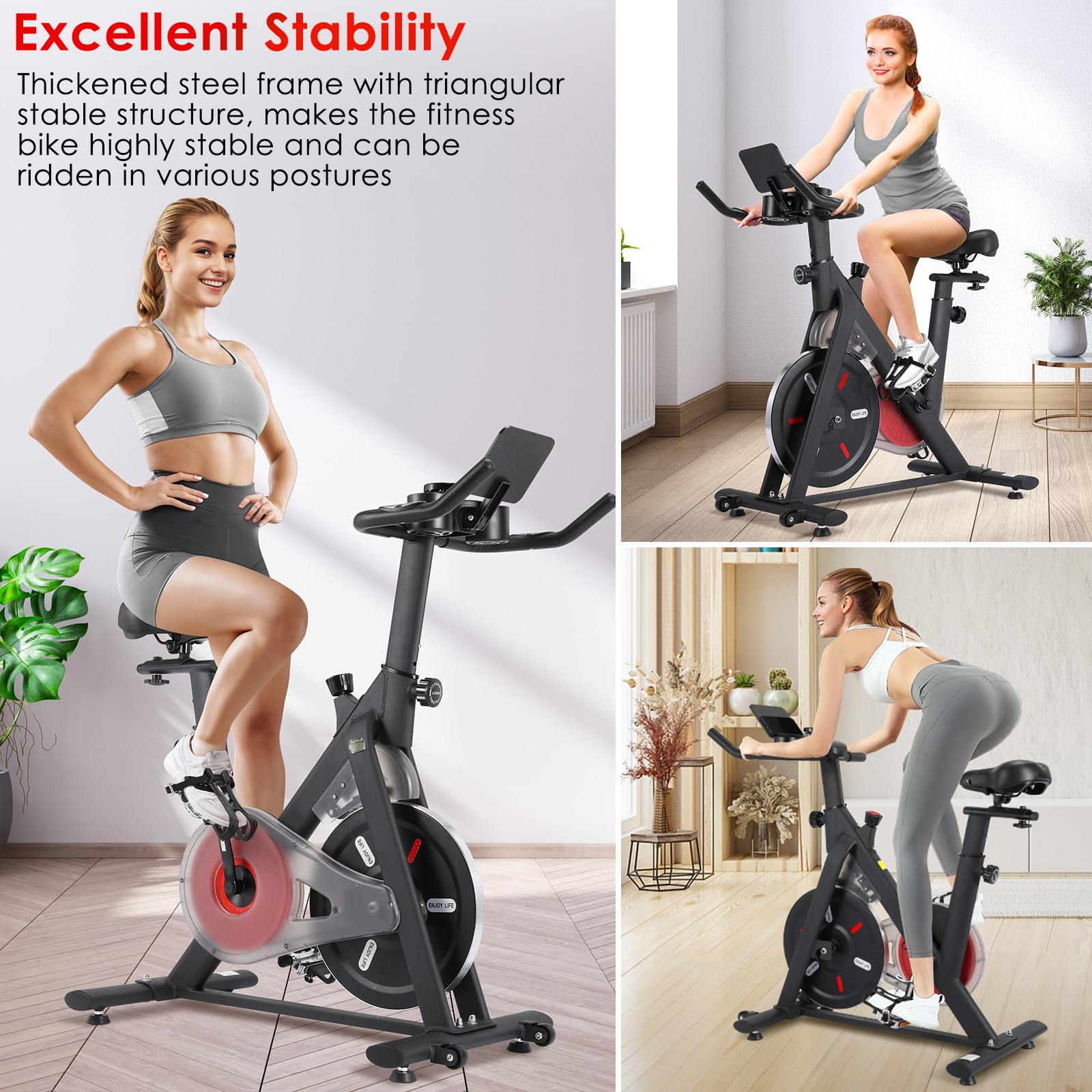 LIFERUN Heimtrainer Fahrrad Magnetwiderstand, Leise Spinning Bike Indoor mit Pulsmessung, LCD-Monitor, einstellbare Sitze, Tablet-Halter, Stationäres Bike Hometrainer für Kardiotraining Zuhause