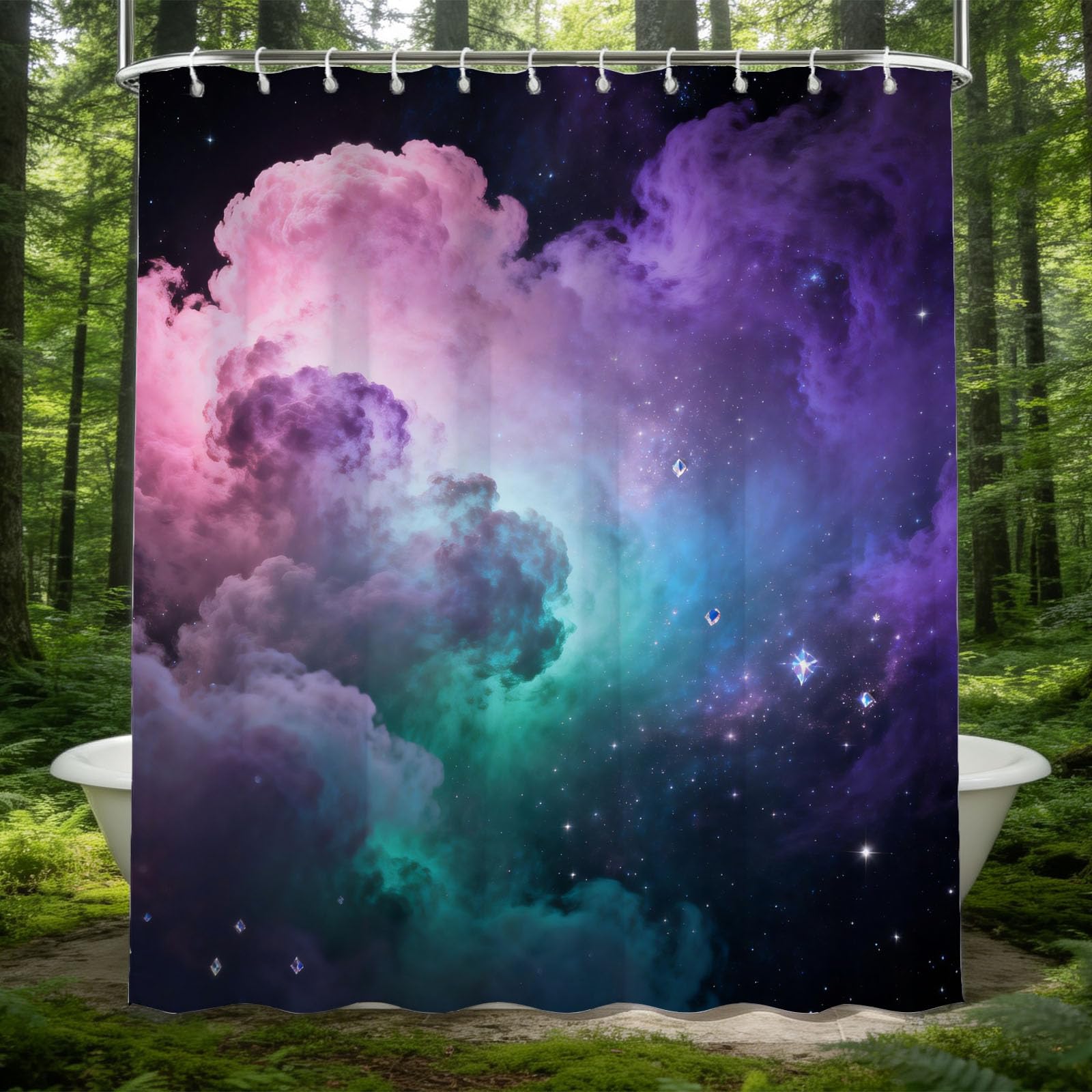 Hongduo 3D Dreamy Nebula Shower Curtain for Stalls Bathtubs Mysterious Atmosphere Bathroom Decor Shower Curtain Set Polyester Fabric Waterproof 200x200cm/79X79 Inch with Hooks