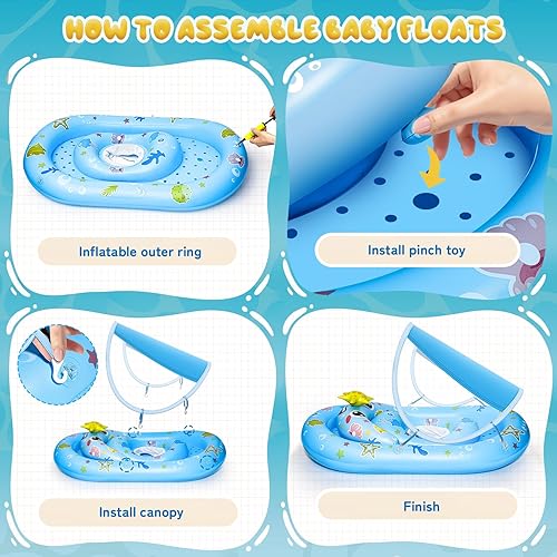 Miniatura 7 de Baby Float with Canopy- UPF50+ Sun Protection Baby Pool FloatInflatable Kids Pool Float with Adjustable Safety Seat for 6-36 Months Kids