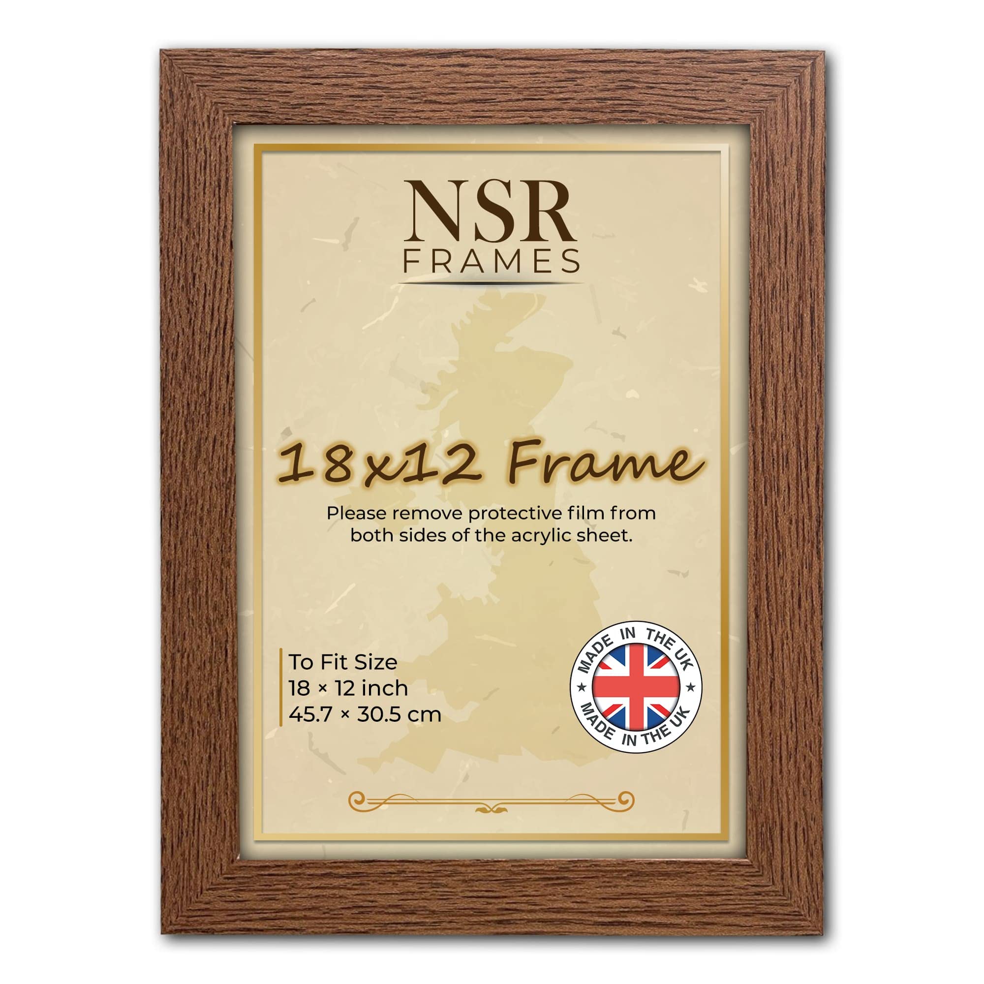 NSR Picture Frames, Wall Mountable 18x12 Inches Dark Oak Flat Shape MDF Engineered Wood Photo Frame