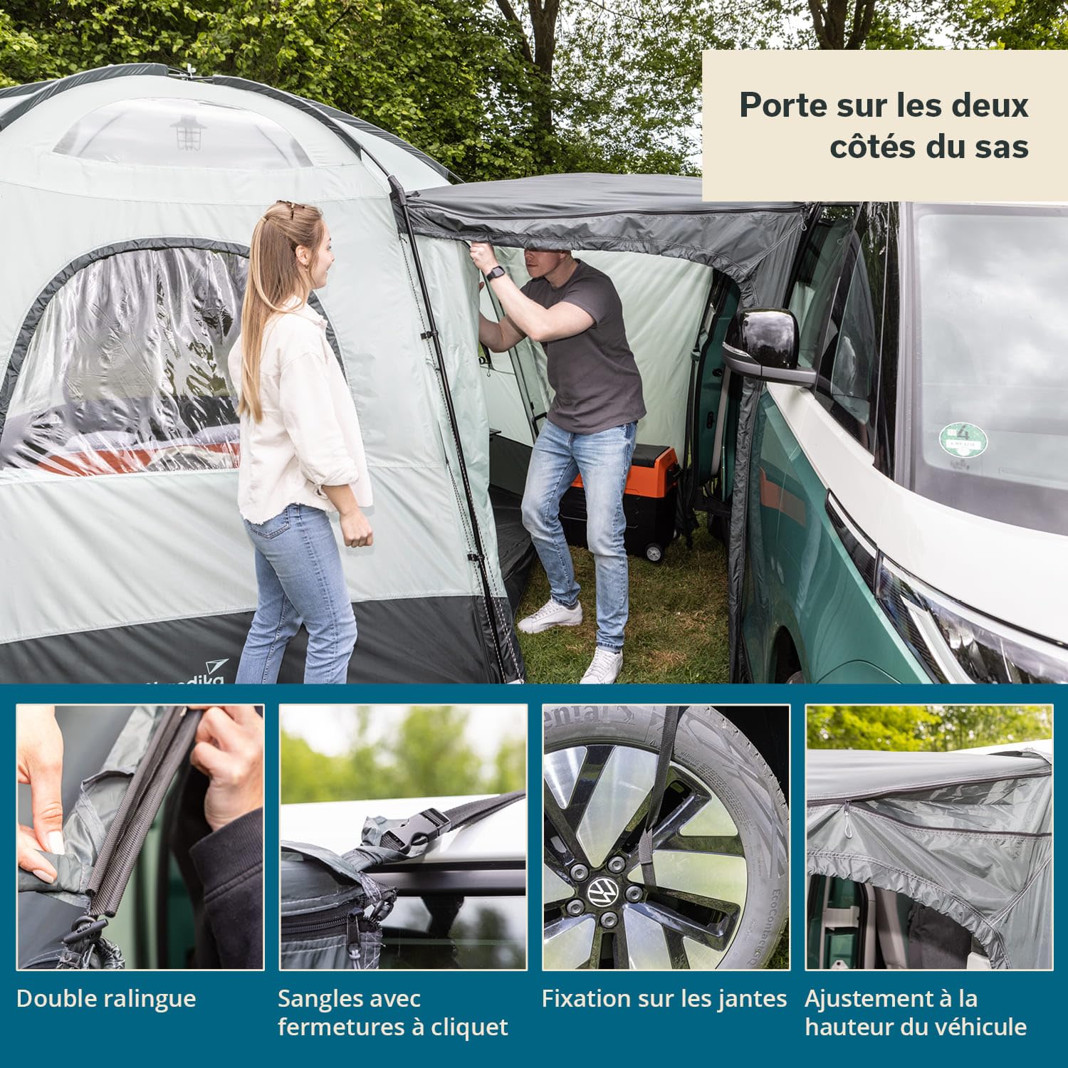 Skandika Auvent pour Bus Pitea Dome | Autoportant, pour 2-4 Personnes, Hauteur 2,2 m, Surface 10,4 m², 3 entrées, moustiquaire, Colonne d'eau 3000 mm | Tente pour Voiture, Bus, Van, fourgonnette