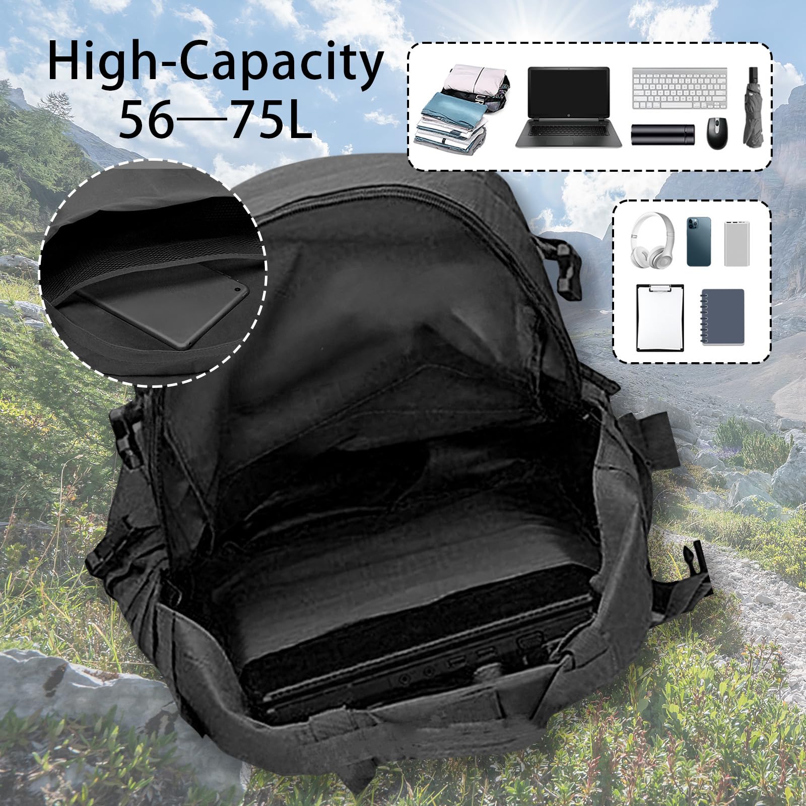 Sac A Dos Militaire 60L Tactique MOLLE Détachable Randonnée Voyage Multifonction Homme