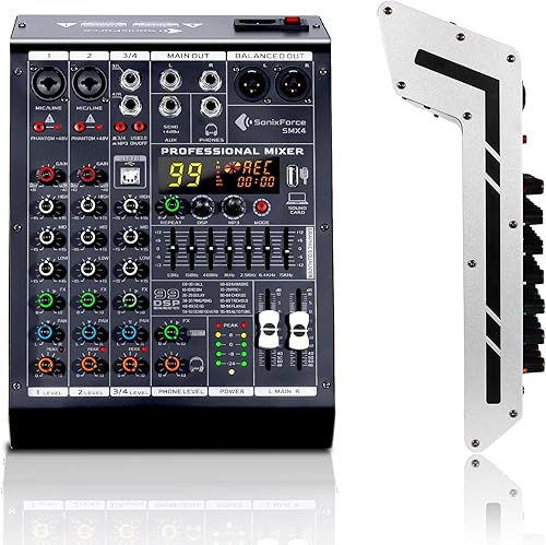 Mezclador de audio de 4 canales, consola de tablero de sonido 99 DSP con alimentación Phantom de 48 V, mezclador DJ profesional para podcasting,