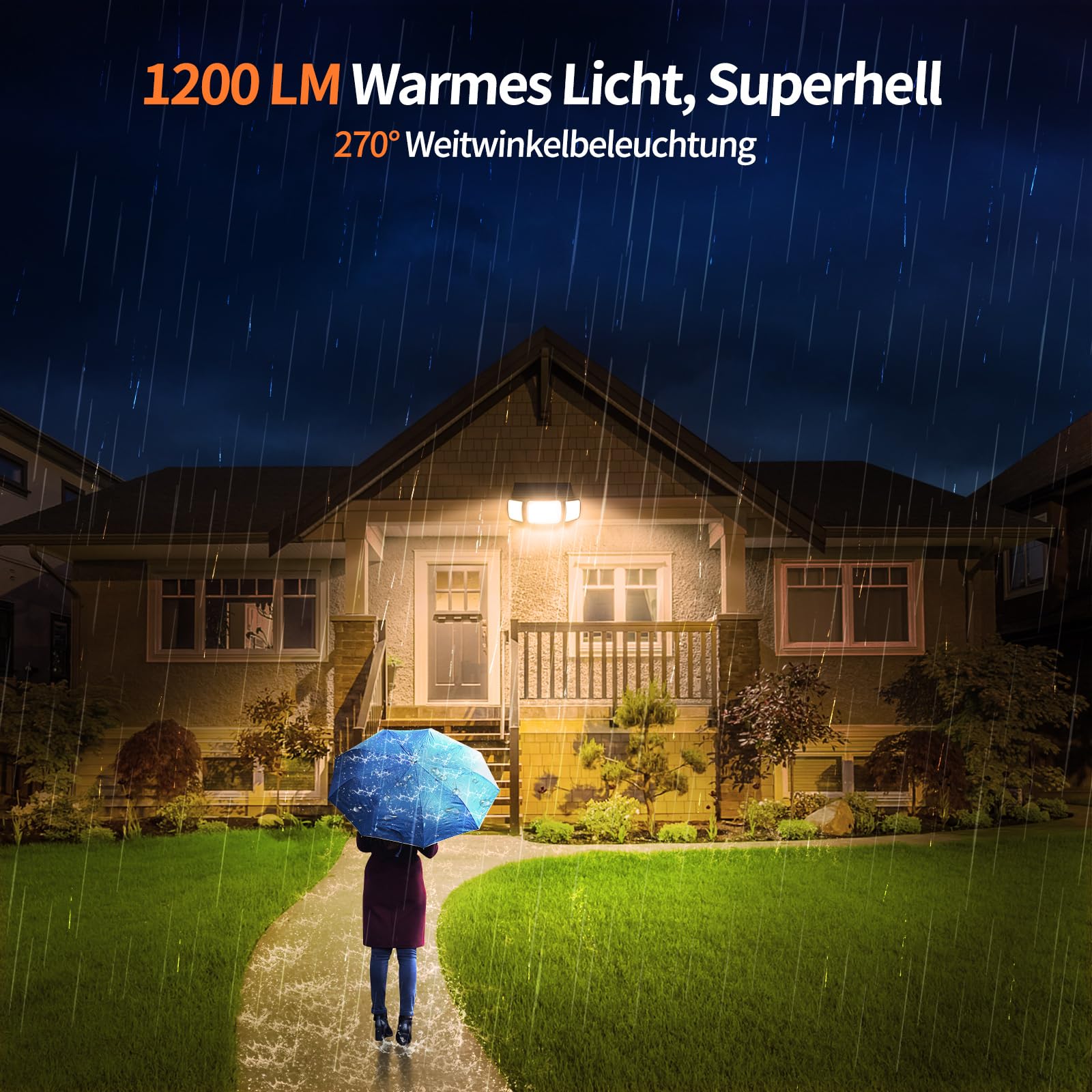 INTELAMP Proiettore Solare con Rilevatore di Movimento e Telecomando, Lampada Solare ad Alta Luminosità 6000mAh 1200LM, 4 Modalità, Angolo di 270°, Luci Solari a Luce Calda 3000K, Lampade Solari per