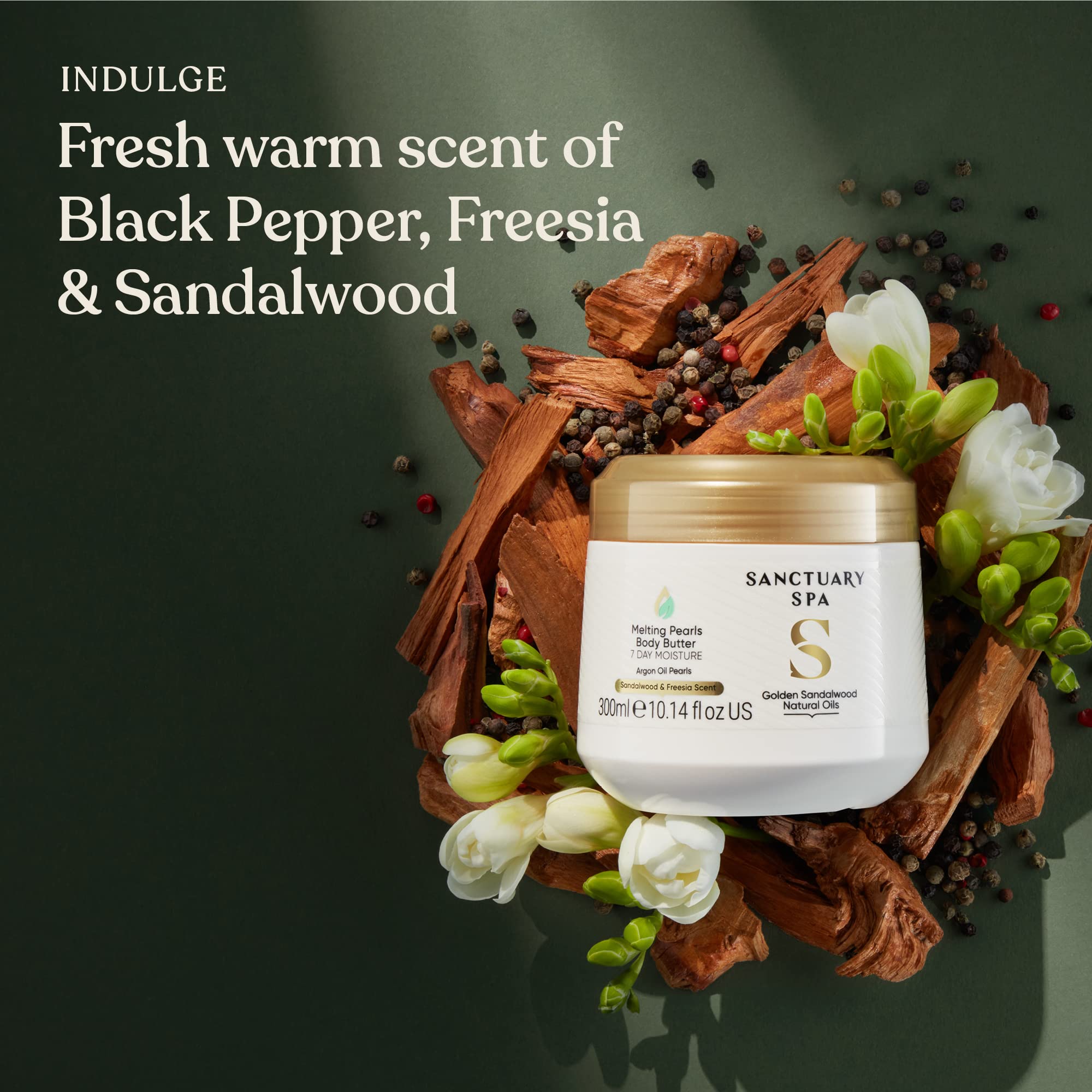 Sanctuary Spa Golden Sandalwood Melting Pearl Body Butter with Shea Butter & Argan Oil, No Mineral Oil - Image 2
