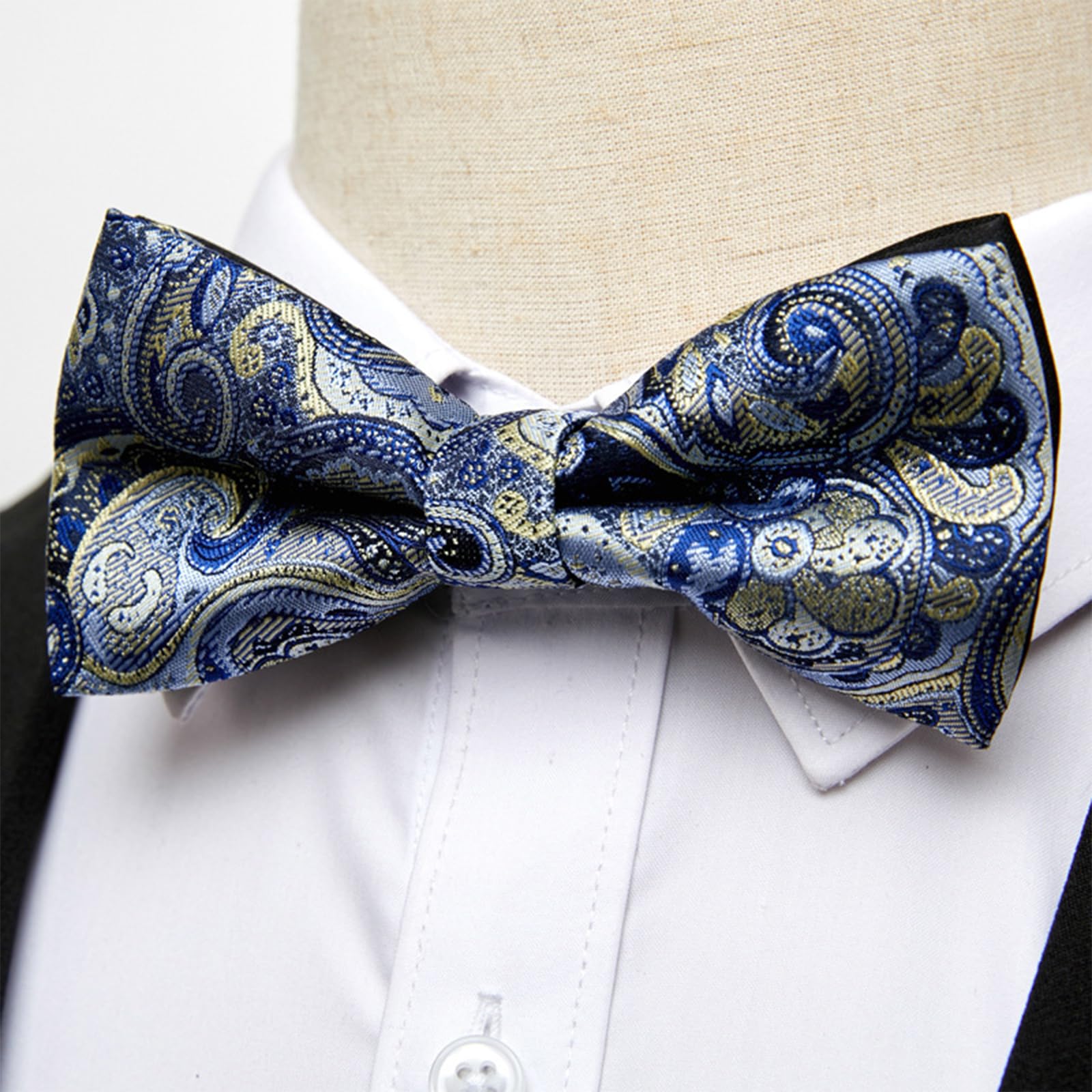 Fliege Herren und Manchettenknoepfe mit Einstecktuch Set, Verstellbare Polyester Vorgebunden Fliege Anzug Für Hochzeit Smoking Party