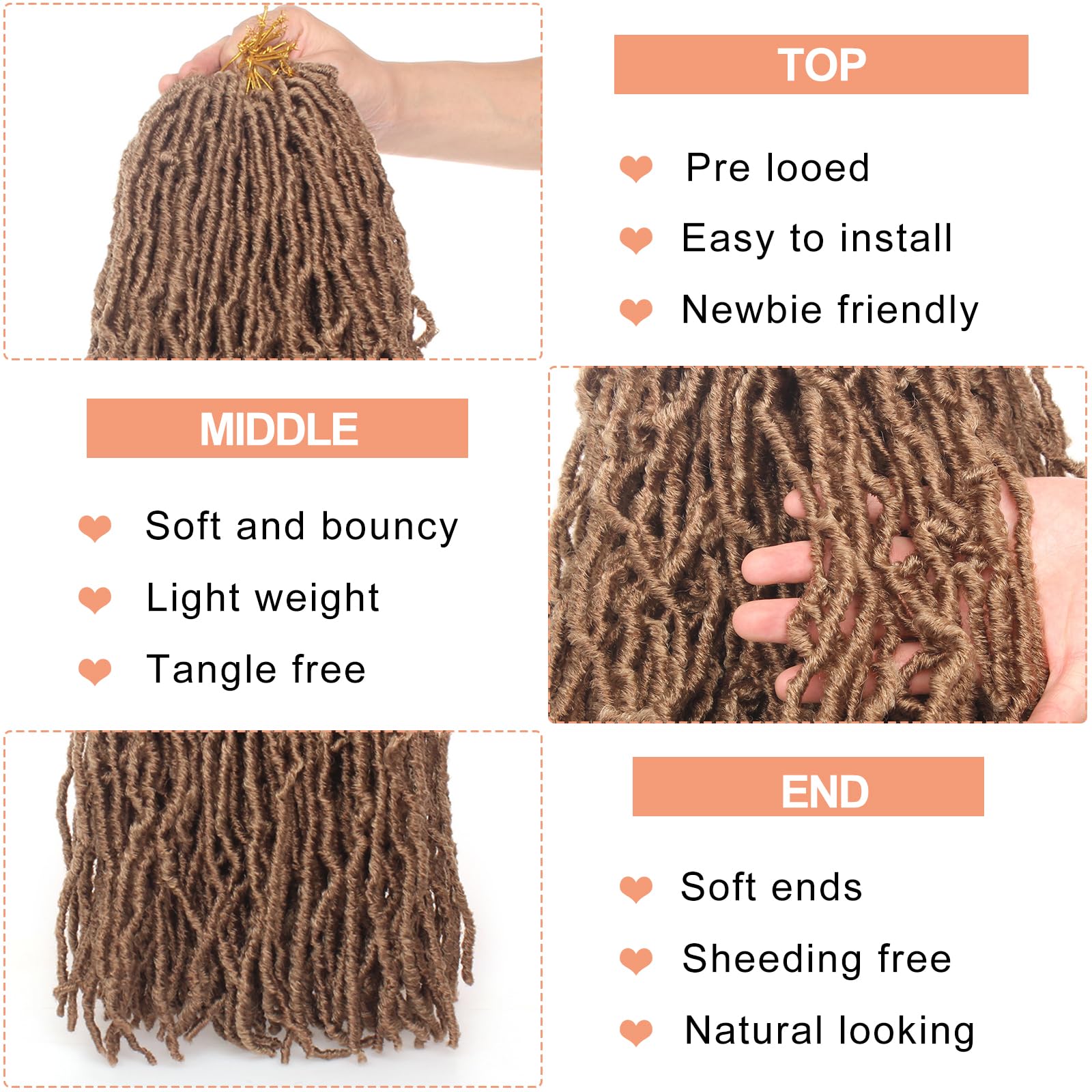 Mscat 24 Inch Nu Faux Locs Crochet Hair 7 Packs Pre looped Brown Gypsy Locs Crochet Hair Synthetic Goddess Faux Locs Braids Hair Extensions 27# - Image 3