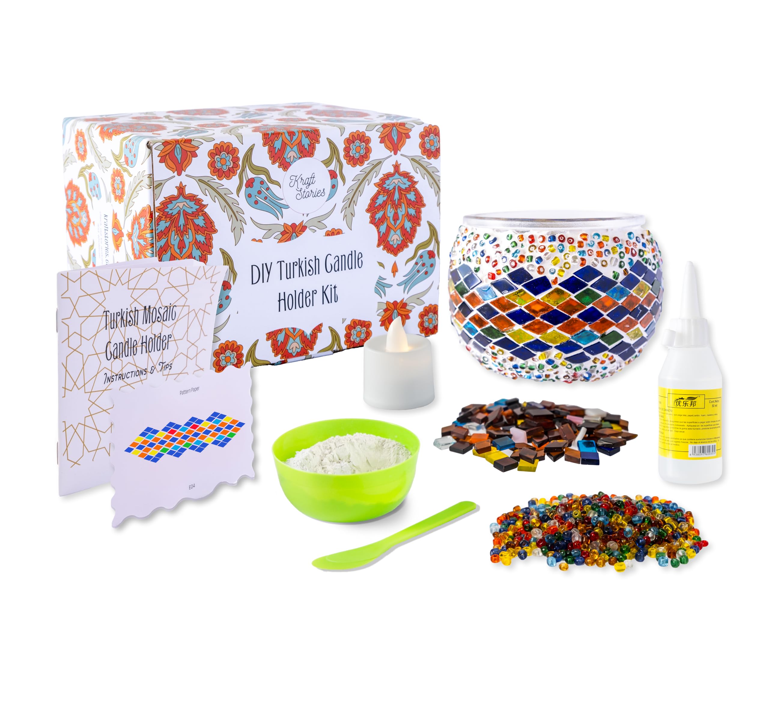 KRAFTSTORIES Turkish Mosaic DIY Candle Holder Kit Glass Decorative Tealight holder for Living Dining Room Bedroom | Make Your Own Mosaic Candle Holder | Craft Kits for Adults (Multicolor - MA03)