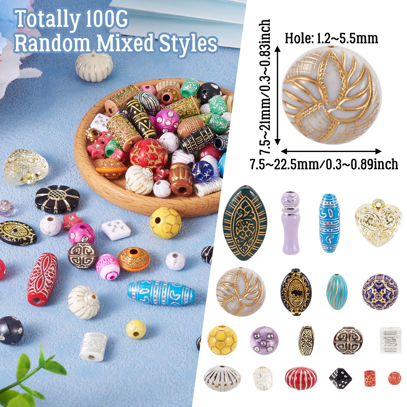 Spritewelry 100G Acrylic Assorted Beads Metal Enlaced Round Oval Heart Beads Loose Spacer for Jewelry Making Bracelets Necklaces Keychain DIY Crafts - Image 3
