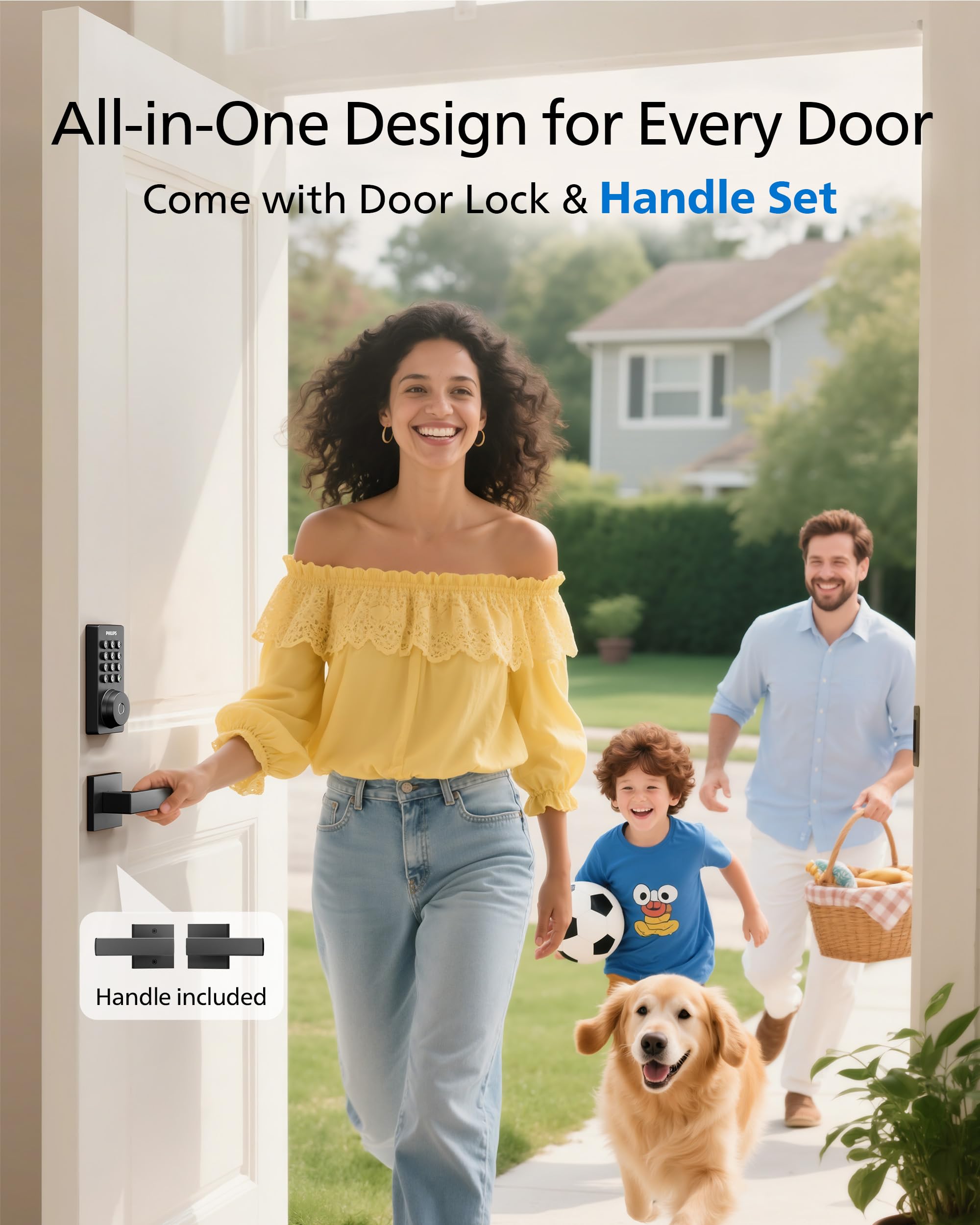Philips WiFi Deadbolt Smart Lock with Handle, APP/Voice/Fingerprint/Passcode/Key Unlock, Smart Locks for Front Door with Handle Set, Backlit Keypad Deadbolt, Keyless Entry, Remote Control, Auto-Lock