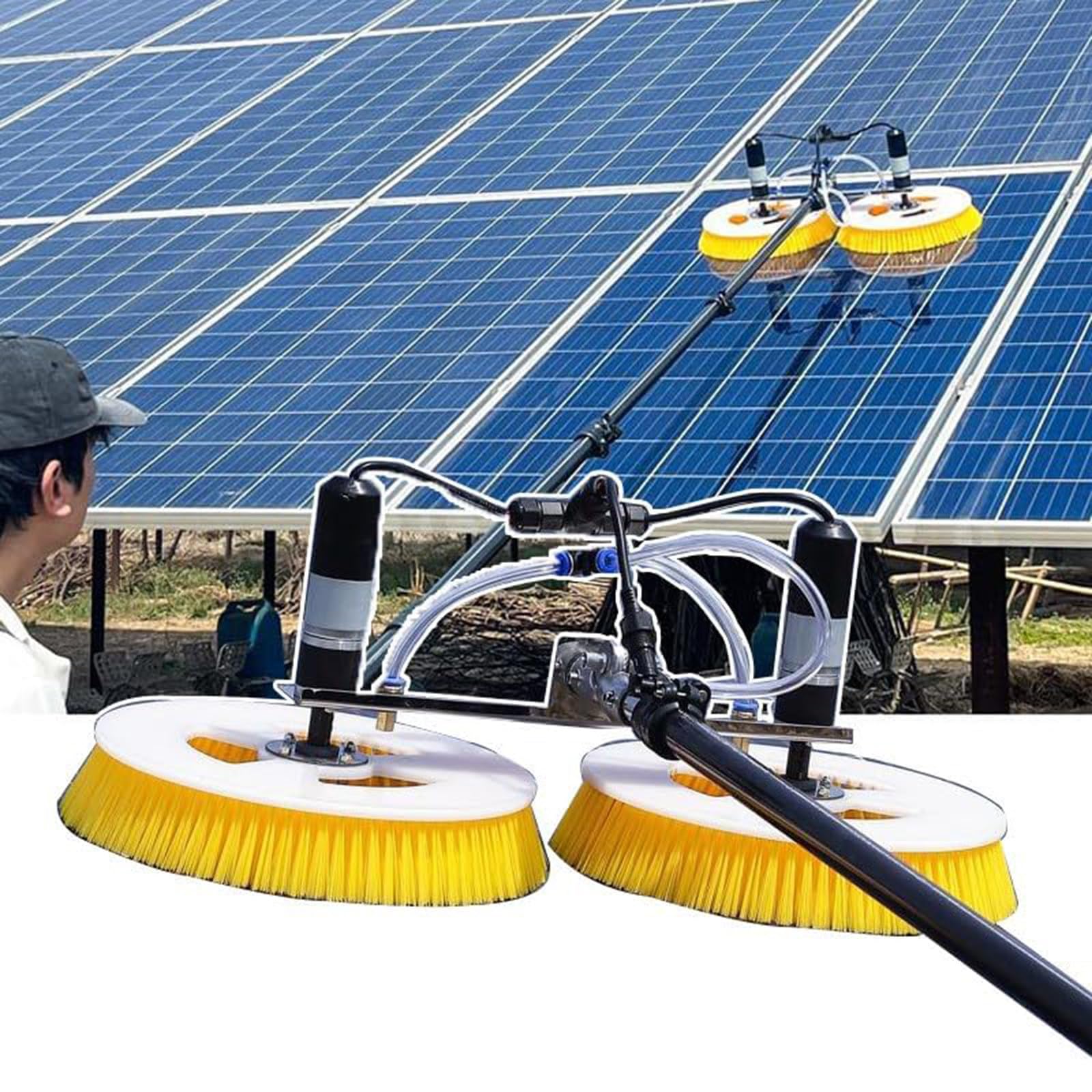 IUokLU Solar Panel Cleaning Brush with Double Head and Water Fed Pole Kit for Efficient Maintenance(5.5m)