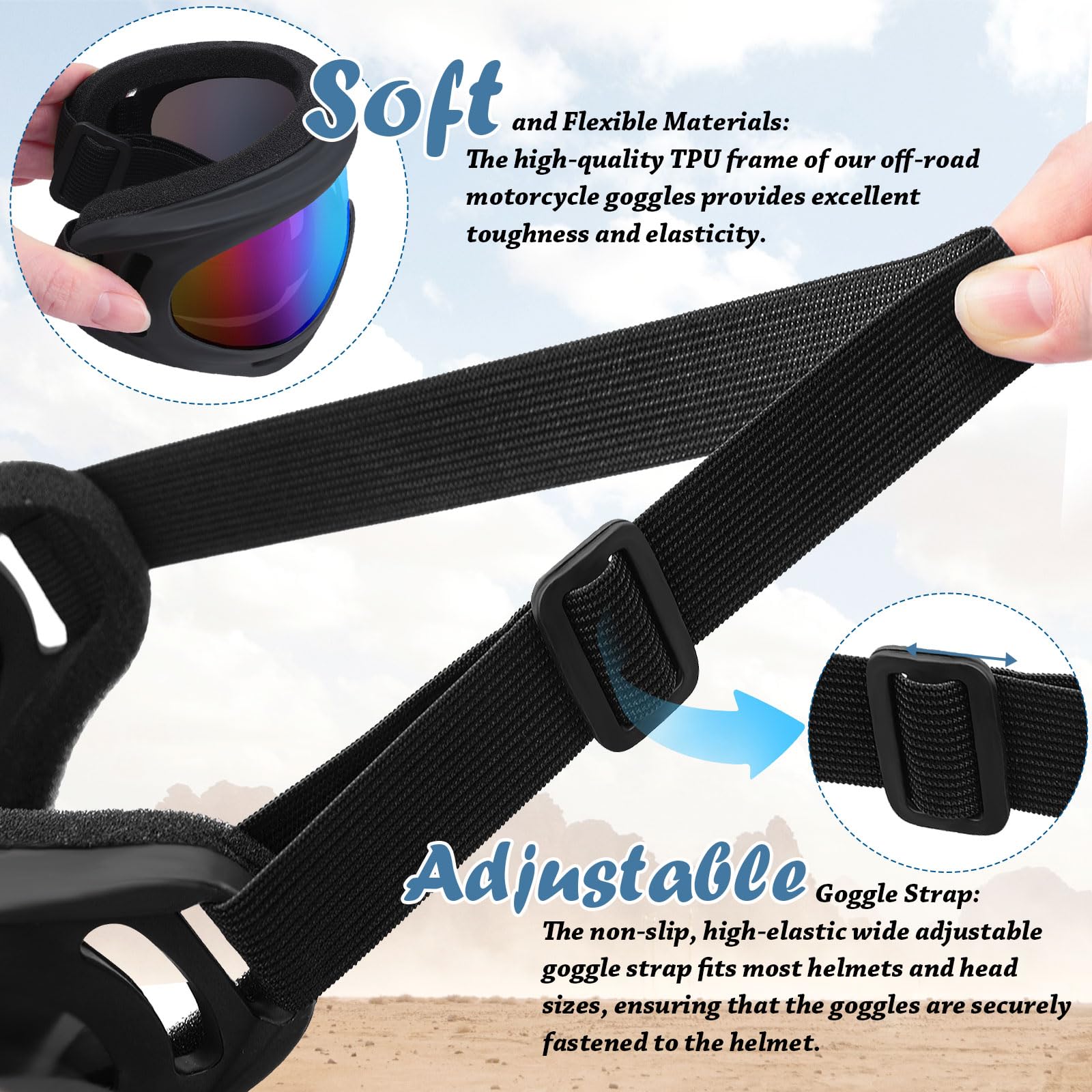 Gafas de motocross, paquete de 2 gafas de motocicleta ATV antiimpacto, gafas de esquí con 2 máscaras faciales