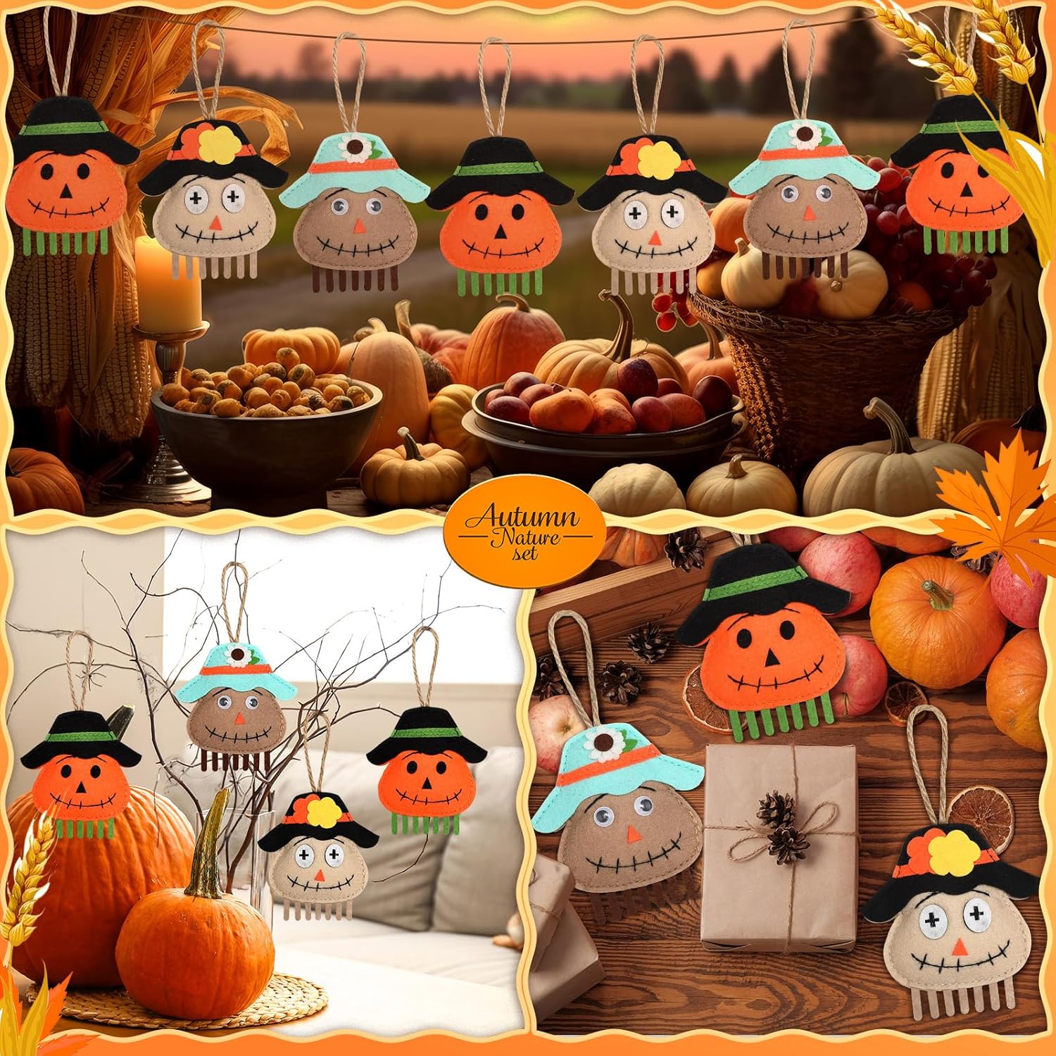 12 Pcs Thanksgiving Tree Ornaments 3.9 Inch Fall Felt Scarecrow Ornaments Fall Harvest Hanging Decorations for Tree Outside Porch Garden Home Yard Thanksgiving Decor - Image 6
