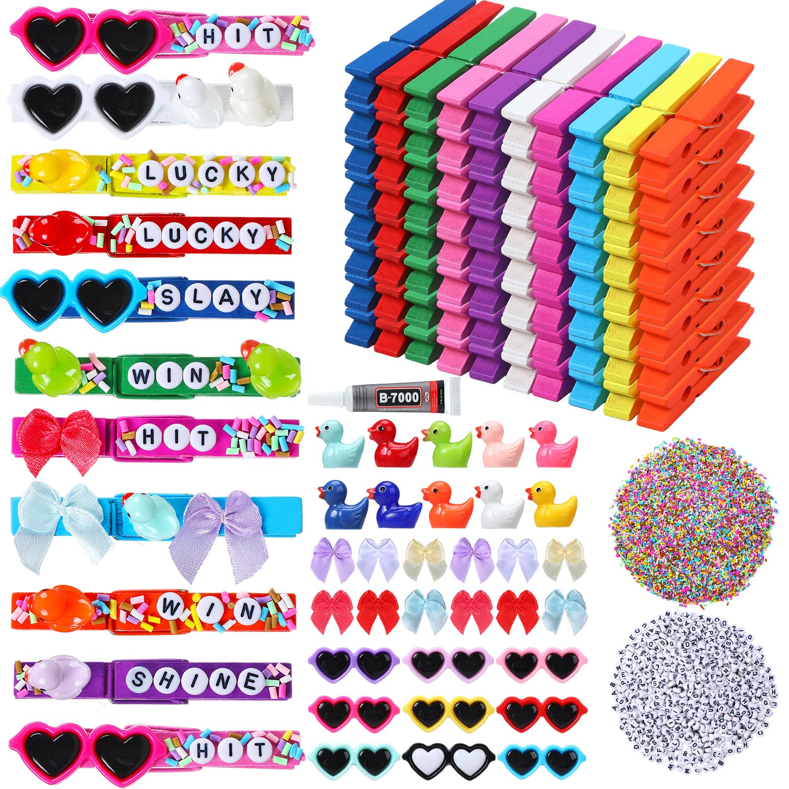 Geelin 80 Pcs Cheer Pins Letter Beads Bows Clips Multicolor Classic