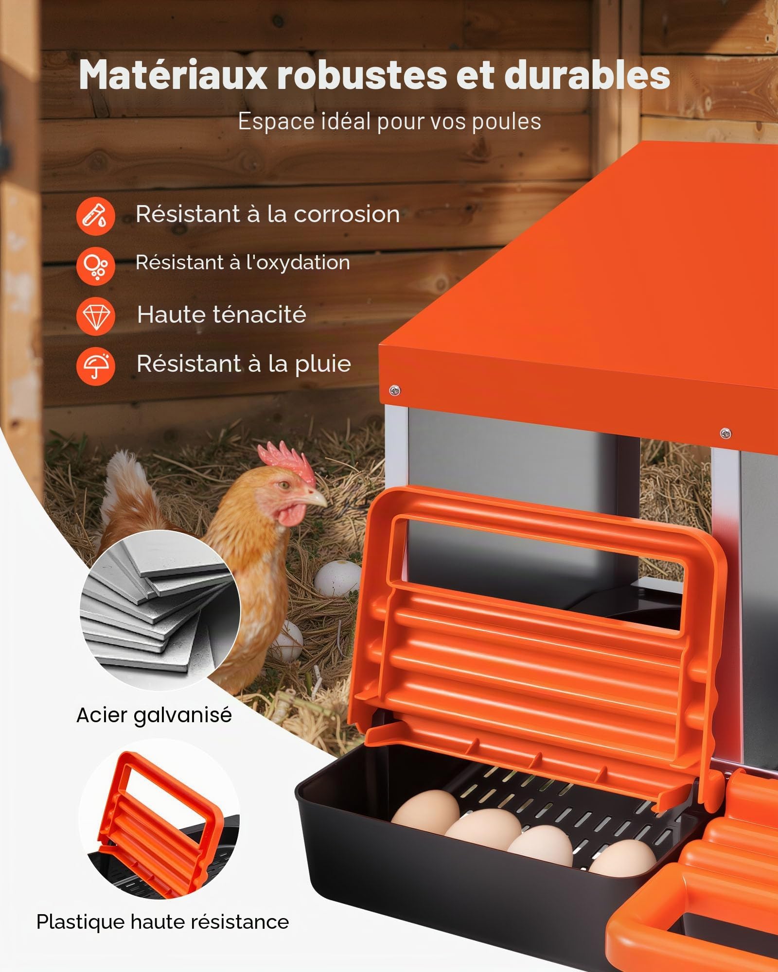 VEVOR Pondoir à Poules, 8 Compartiments, Nichoir en Métal à 2 Niveaux, avec Plateau Incliné, Couvercles de Protection, Espace de Ponte Spacieux, pour Différentes Races de Poules, Canards, Volailles