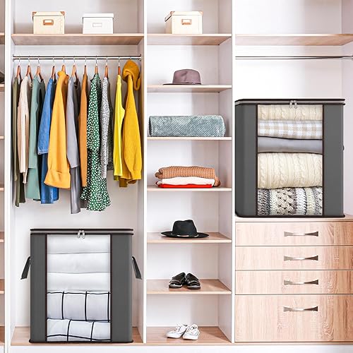 Miniatura 6 de Fixwal Bolsas de almacenamiento extra grandes para mantas de 120 L, bolsas de almacenamiento de edredón con asas reforzadas, contenedores de