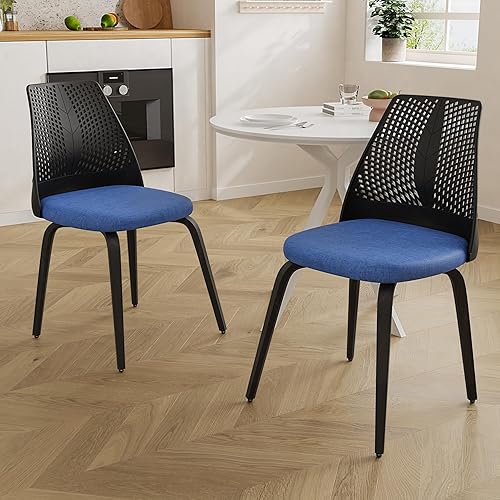 Homtique Juego de 2 sillas de comedor modernas con patas de madera, silla auxiliar para sala de estar con respaldos de malla, silla DSW, cómoda