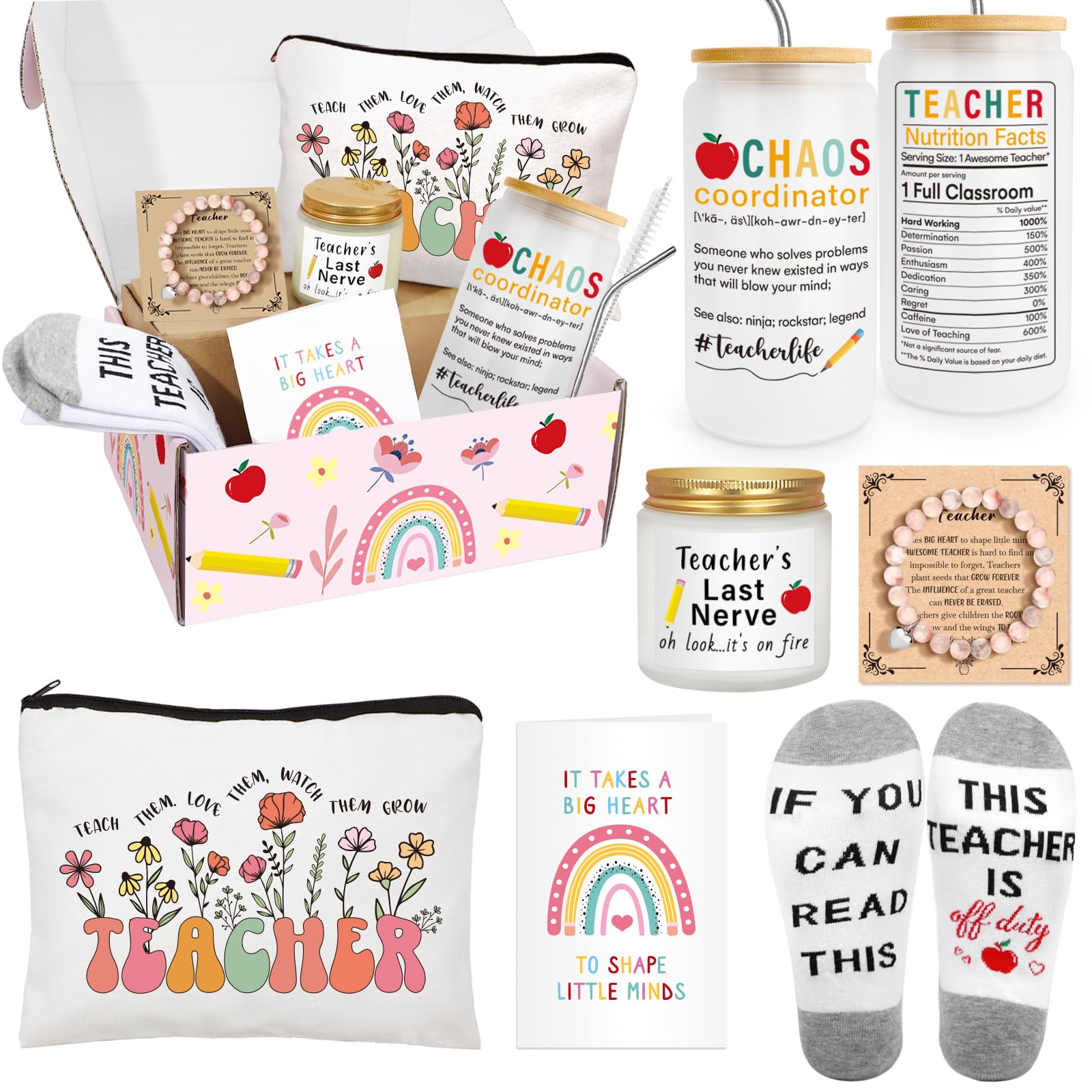 iAOVUEBY Teacher Appreciation Gifts for Women, Gifts for Teachers, Best Teacher Gift, Chaos Coordinator Thank You Gift for Women Teachers w 16oz Glass