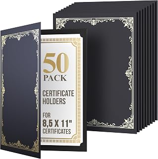 50 Pack Premium Black Certificate Holders 8.5 x 11 - Heavyweight 300gsm Cardstock Diploma Holder & Certificate Folder - Award Certificate Folders for Graduation with Gold Foil - Diploma Cover 8.5x11