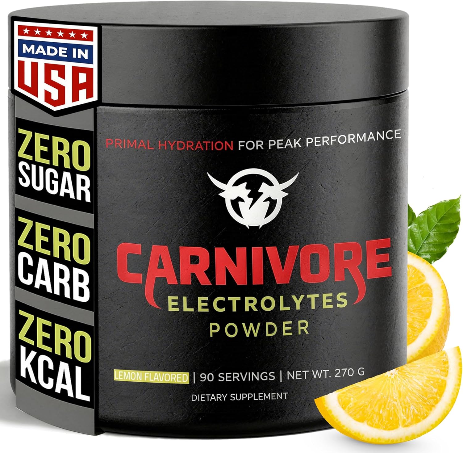 Carnivore Electrolytes Keto Electrolytes Powder - Premium Hydration for Balanced Support and Optimal Energy - Zero Sugar, Zero Calorie Electrolyte Powder for Daily Use - 90 Servings (Lemon Flavored)