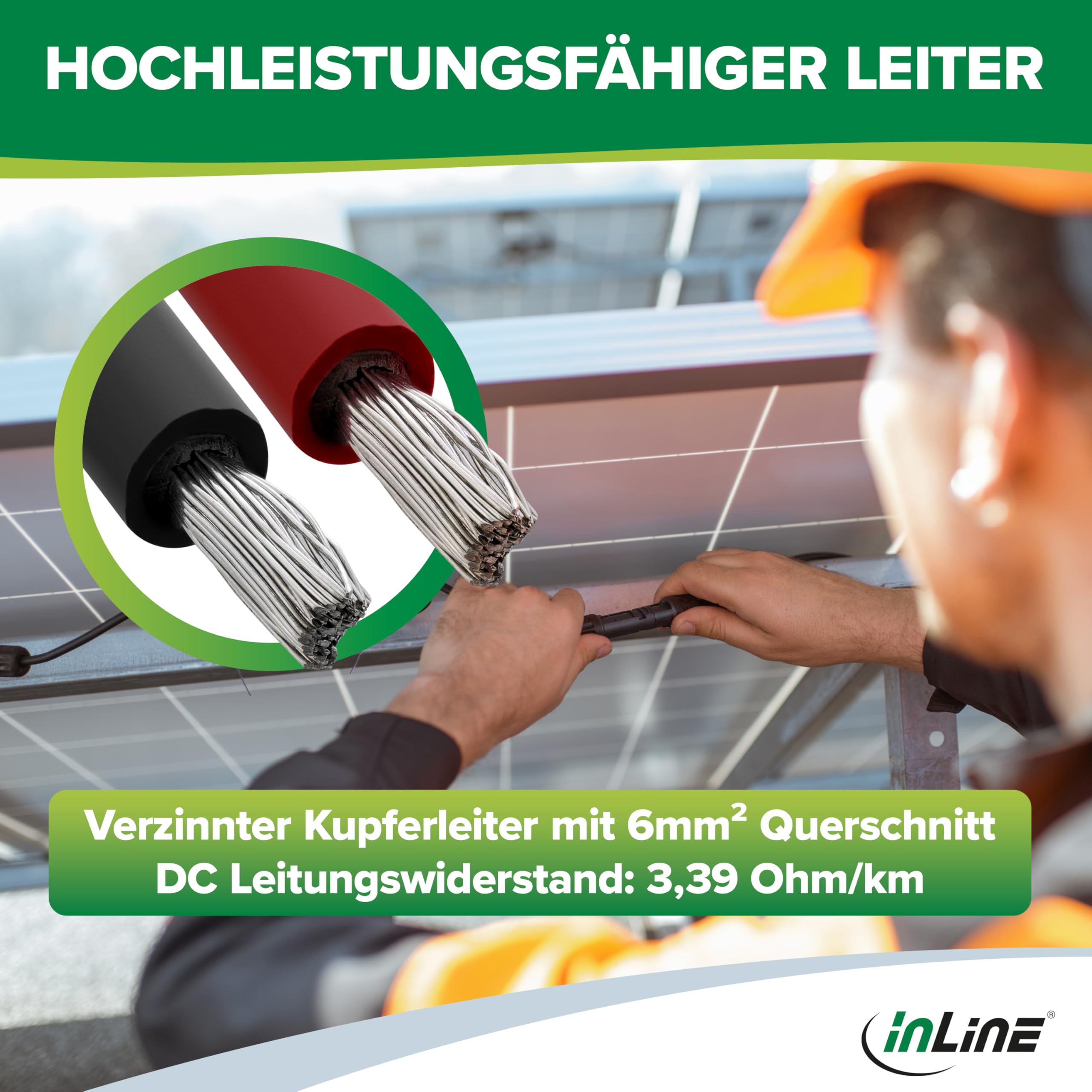 InLine 6mm² Solarkabel Verlängerungs-Set, 7,5m, inkl. Solarstecker, MC4, schwarz/rot, Verlängerungskabel H1Z2Z2-K, Photovoltaik, UV-beständig & langlebig, 95607
