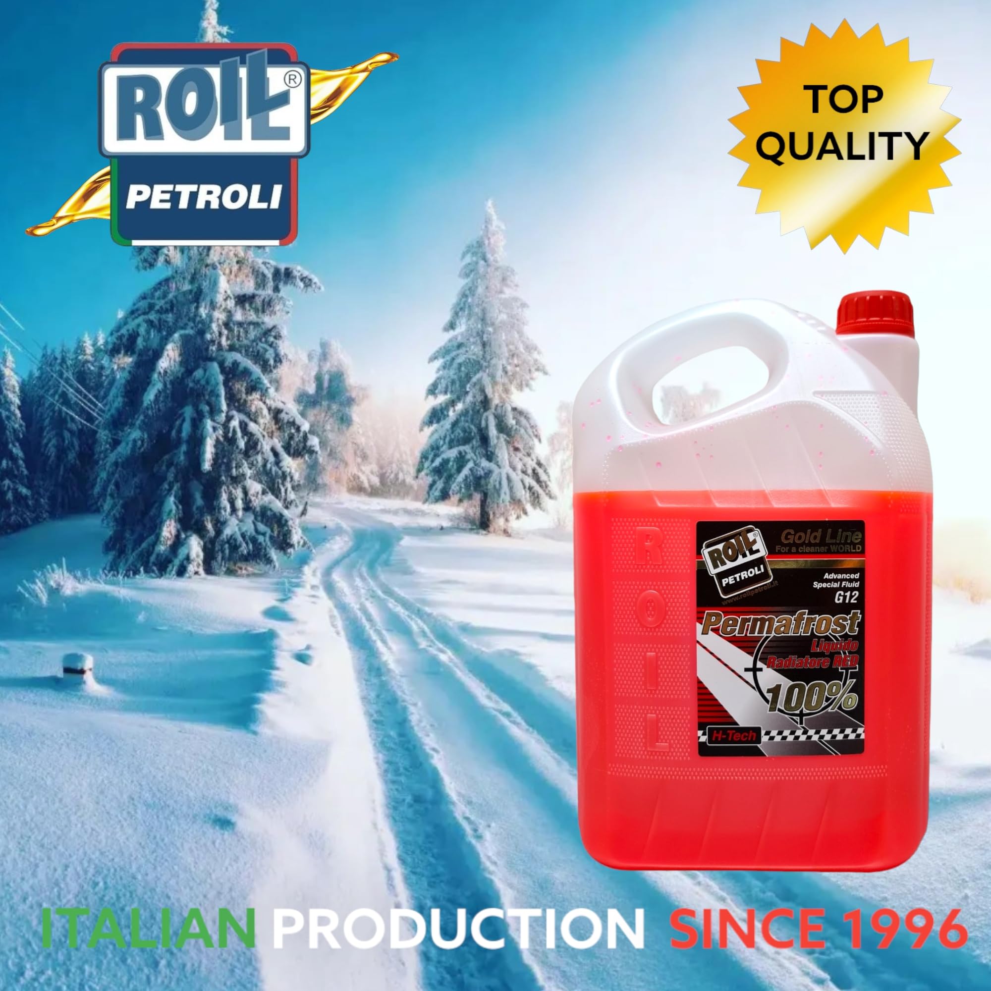 Roil PERMAFROST ANTIGELO Rosso G 12 SUPERCONCENTRATO Diluito al 50% con Acqua, Si ottengono 10 Litri di Liquido Pronto all'Uso con Protezione -40° +120° (5 kg.)