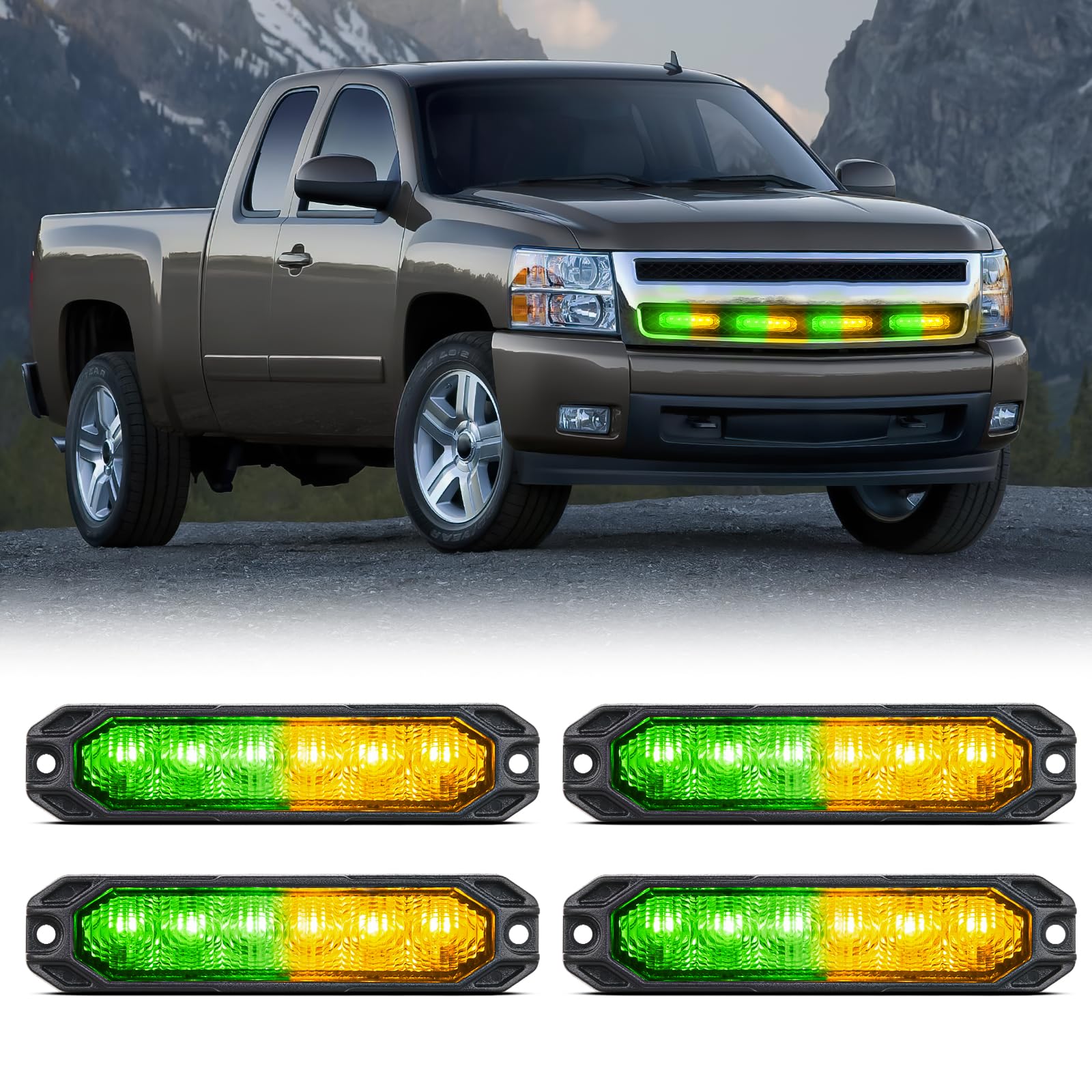 Nilight 6LED Amber Green Emergency Strobe lights Sync Feature Surface Mount